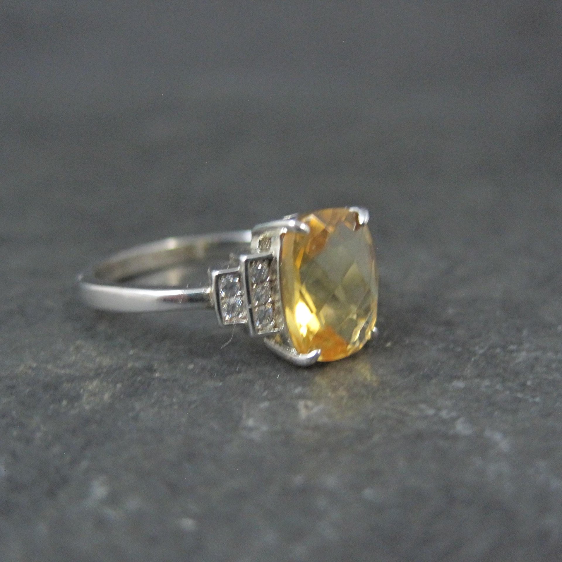 Sterling Silver Citrine White Zircon Ring Size 7