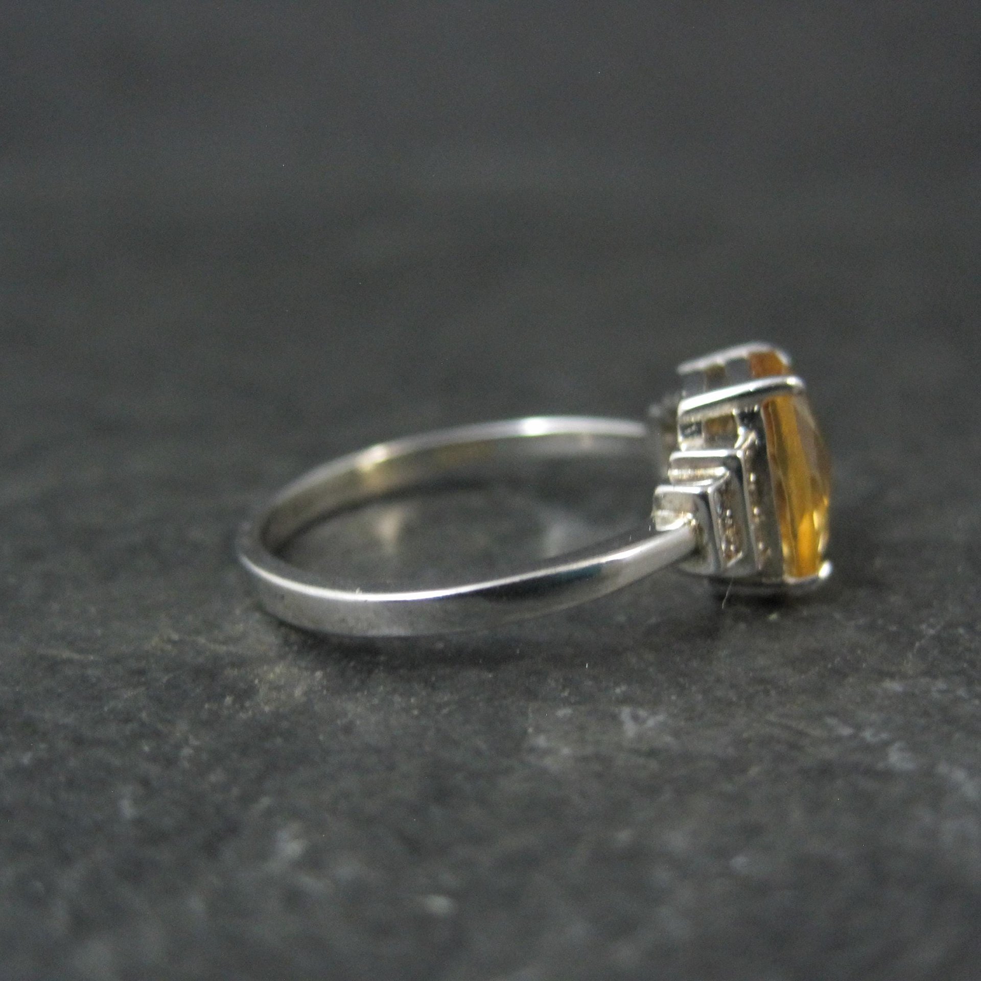 Sterling Silver Citrine White Zircon Ring Size 7