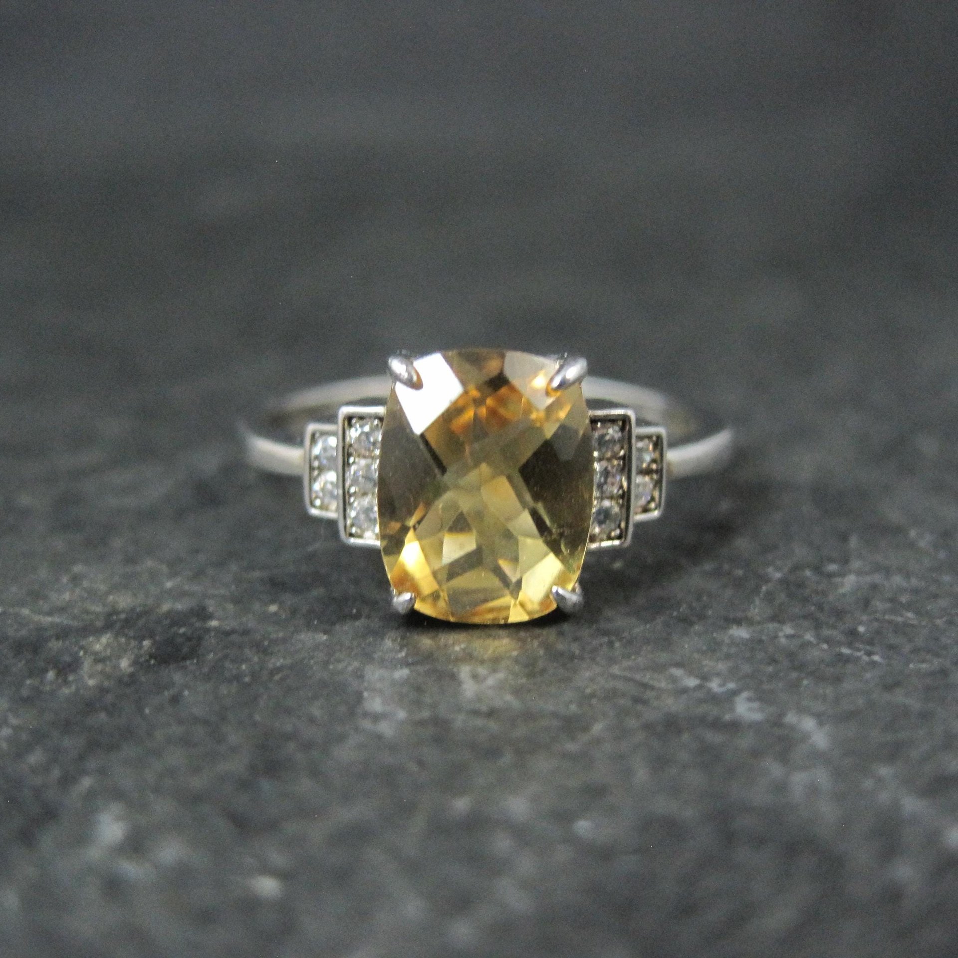 Sterling Silver Citrine White Zircon Ring Size 7