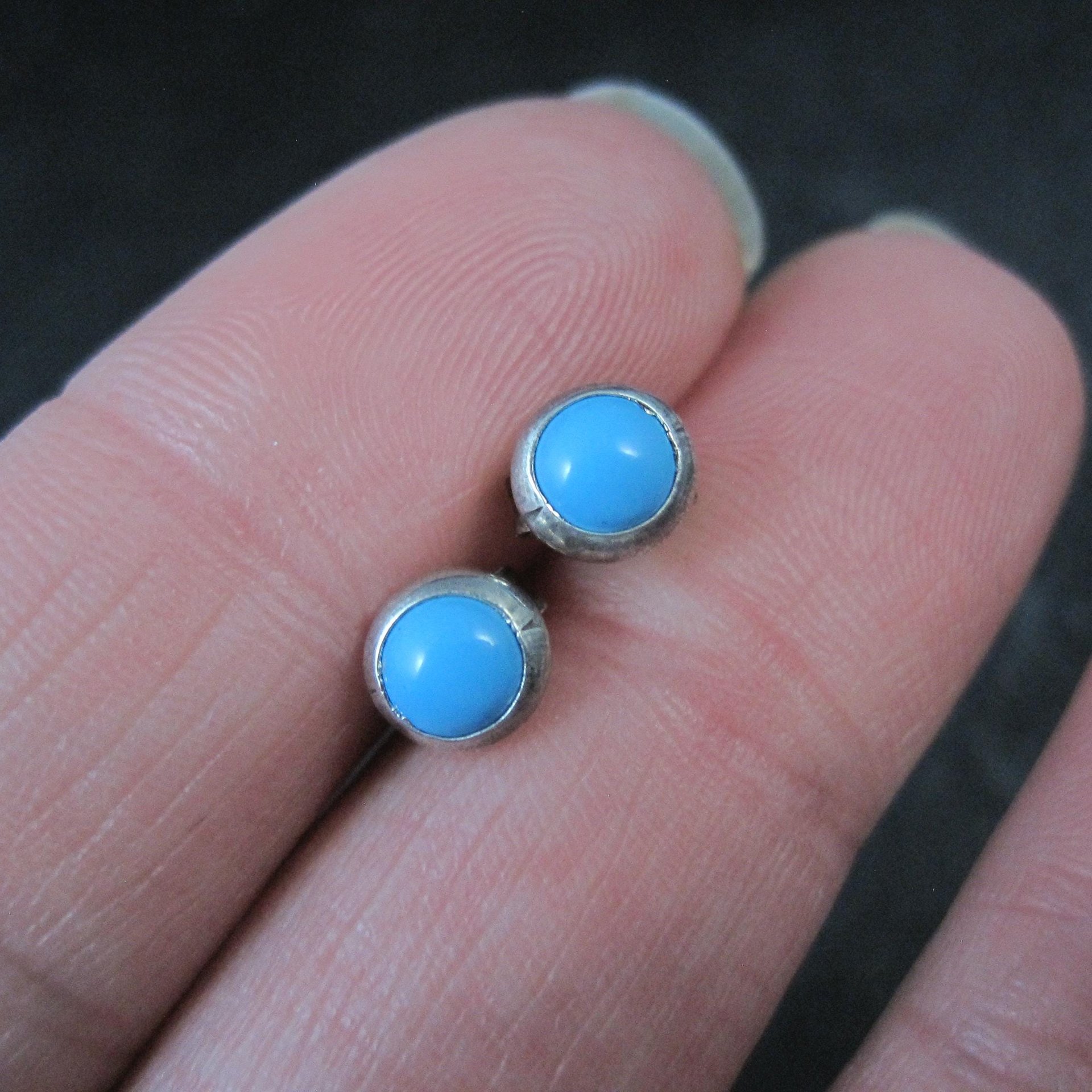 Vintage Sterling Turquoise Stud Earrings 6mm