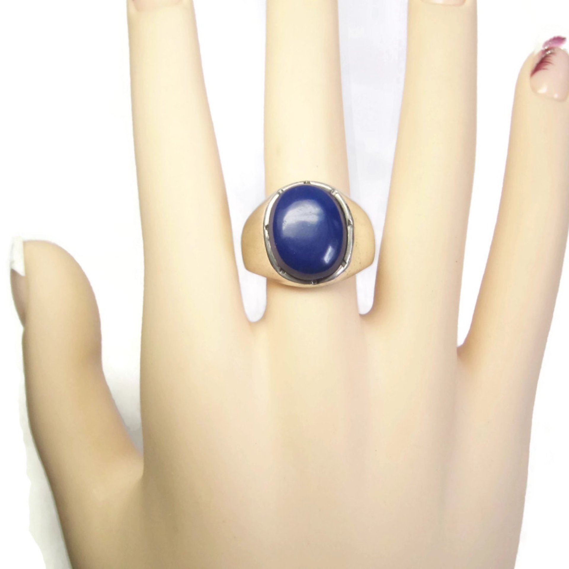Mens Sterling Blue Enamel Ring Size 10