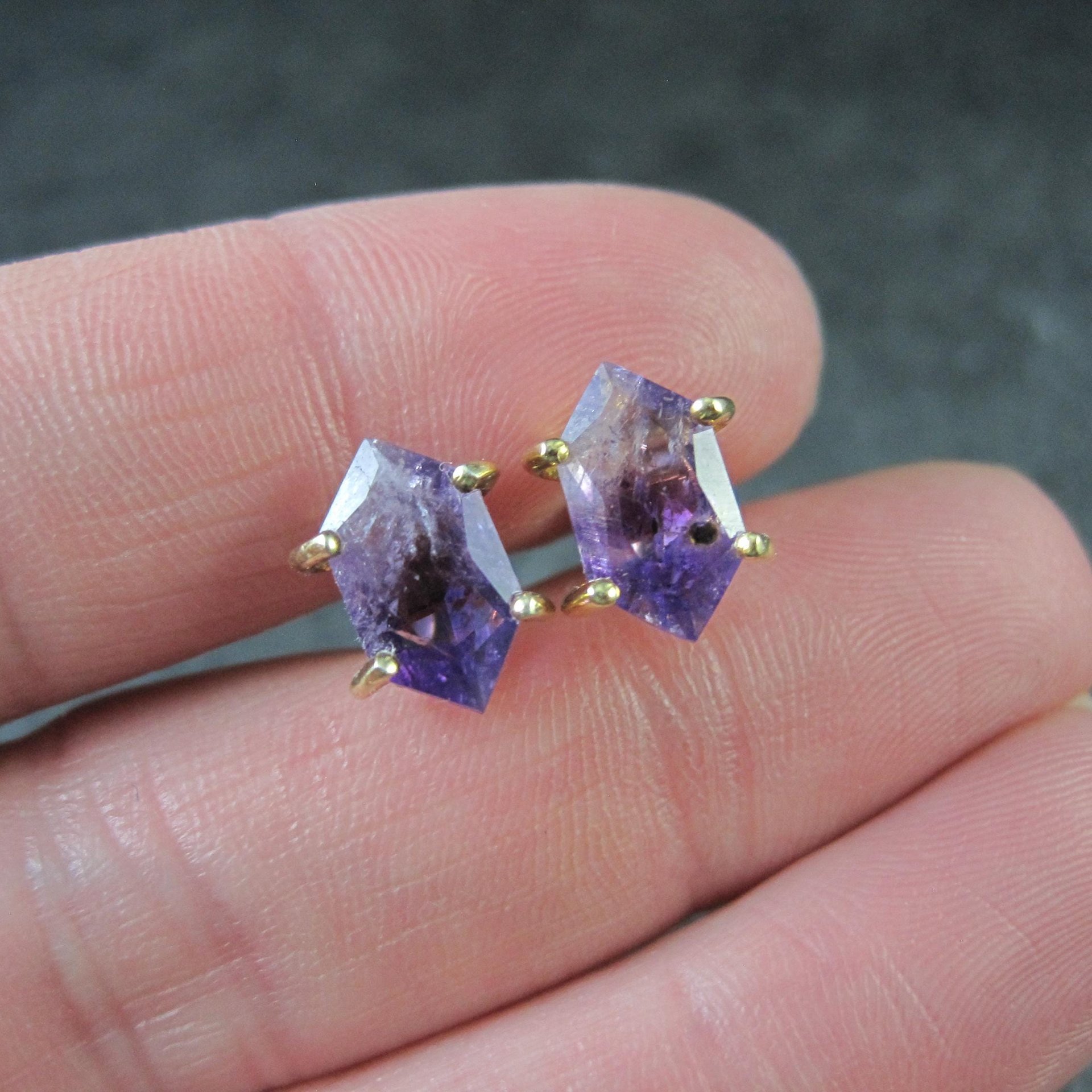 Vintage Amethyst Stud Earrings in Gold Vermeil over Sterling Silver