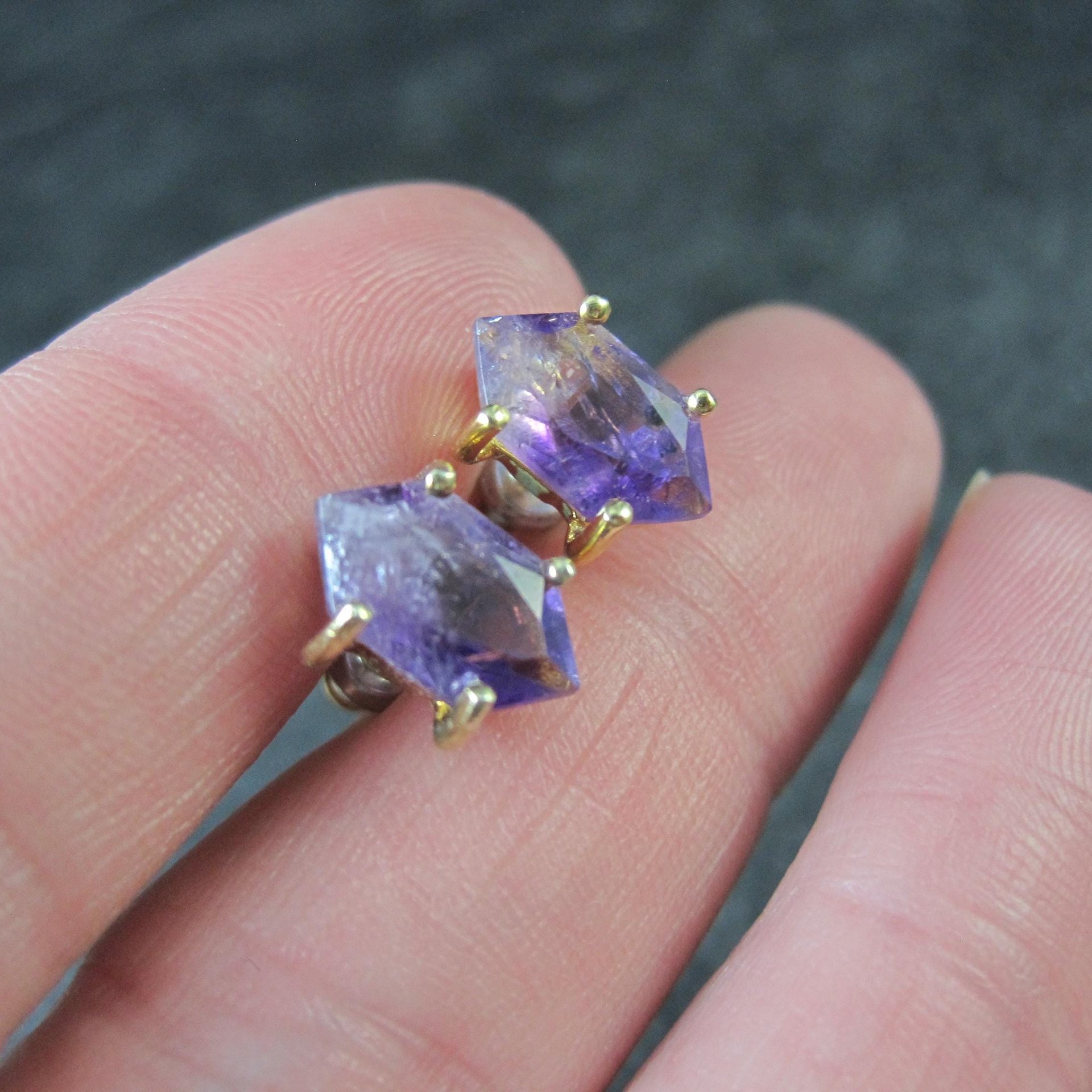 Vintage Amethyst Stud Earrings in Gold Vermeil over Sterling Silver