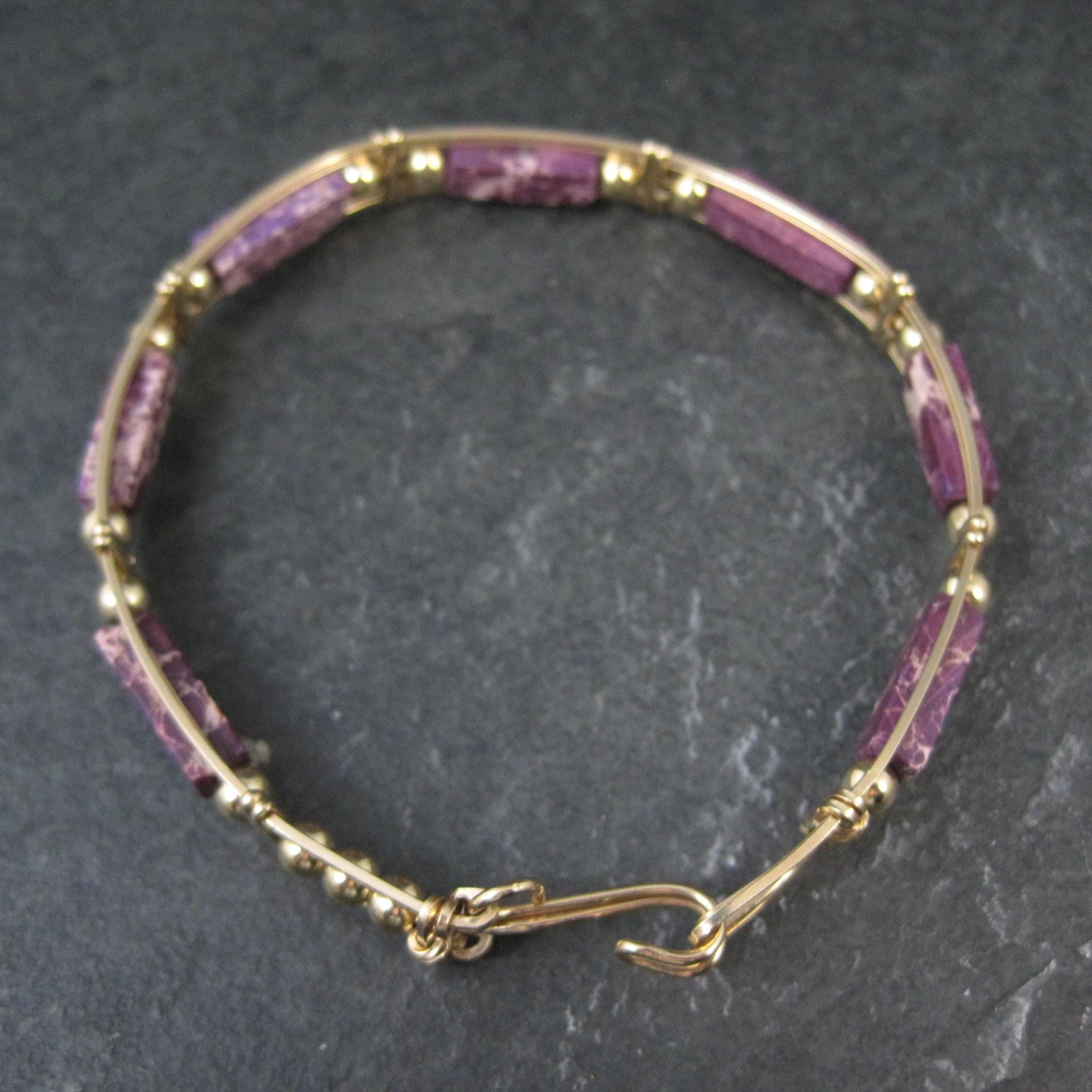 Purple Jasper Wire Wrapped Bangle Bracelet 14K Gold Filled 7.25"