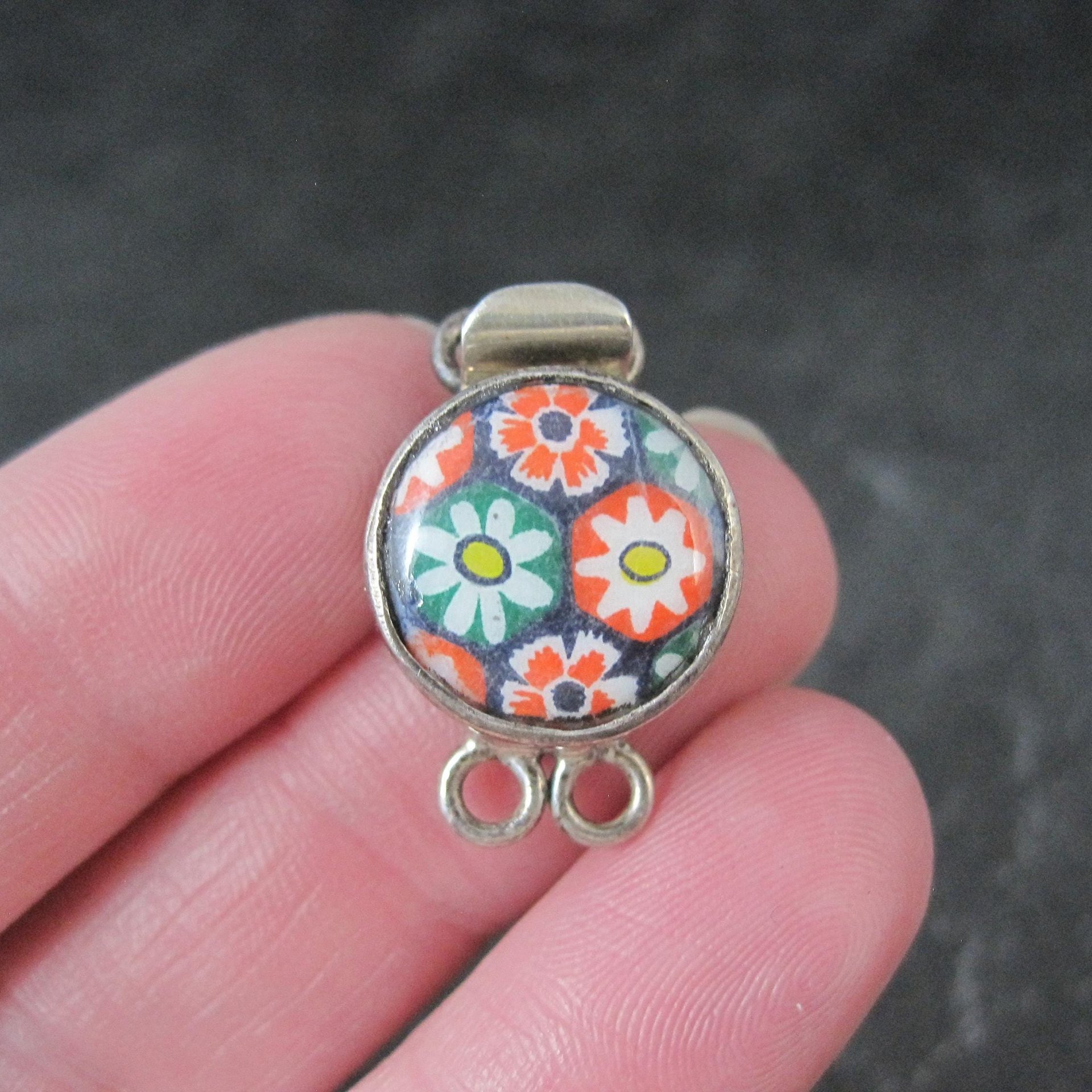 Sterling Silver Floral Art Glass Box Clasp