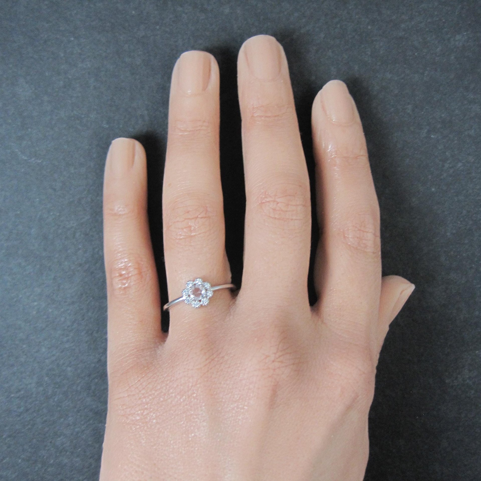 Dainty Rose Quartz Flower Ring Adjustable Size 8 in Sterling Silver