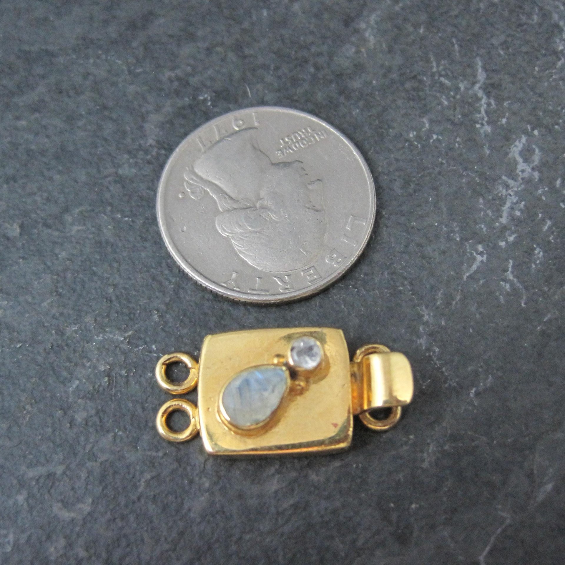 Gold 2 Strand Moonstone Box Clasp Vermeil Sterling Silver