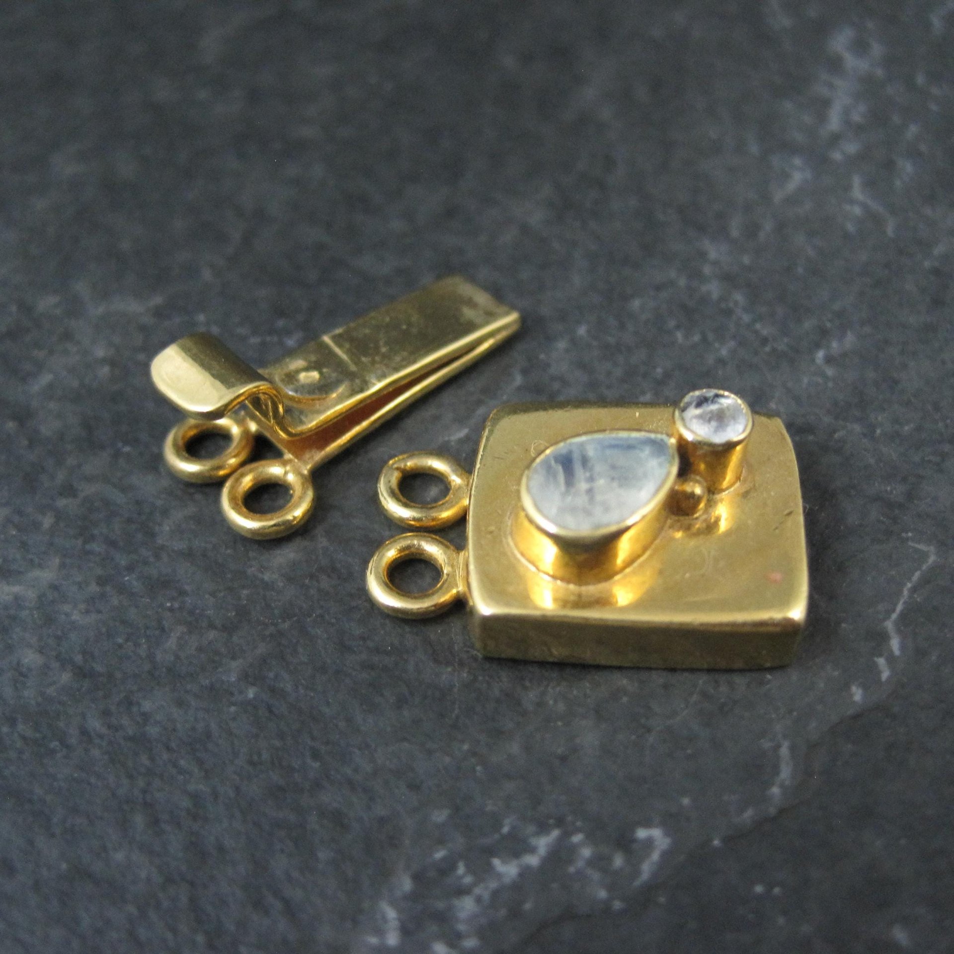 Gold 2 Strand Moonstone Box Clasp Vermeil Sterling Silver
