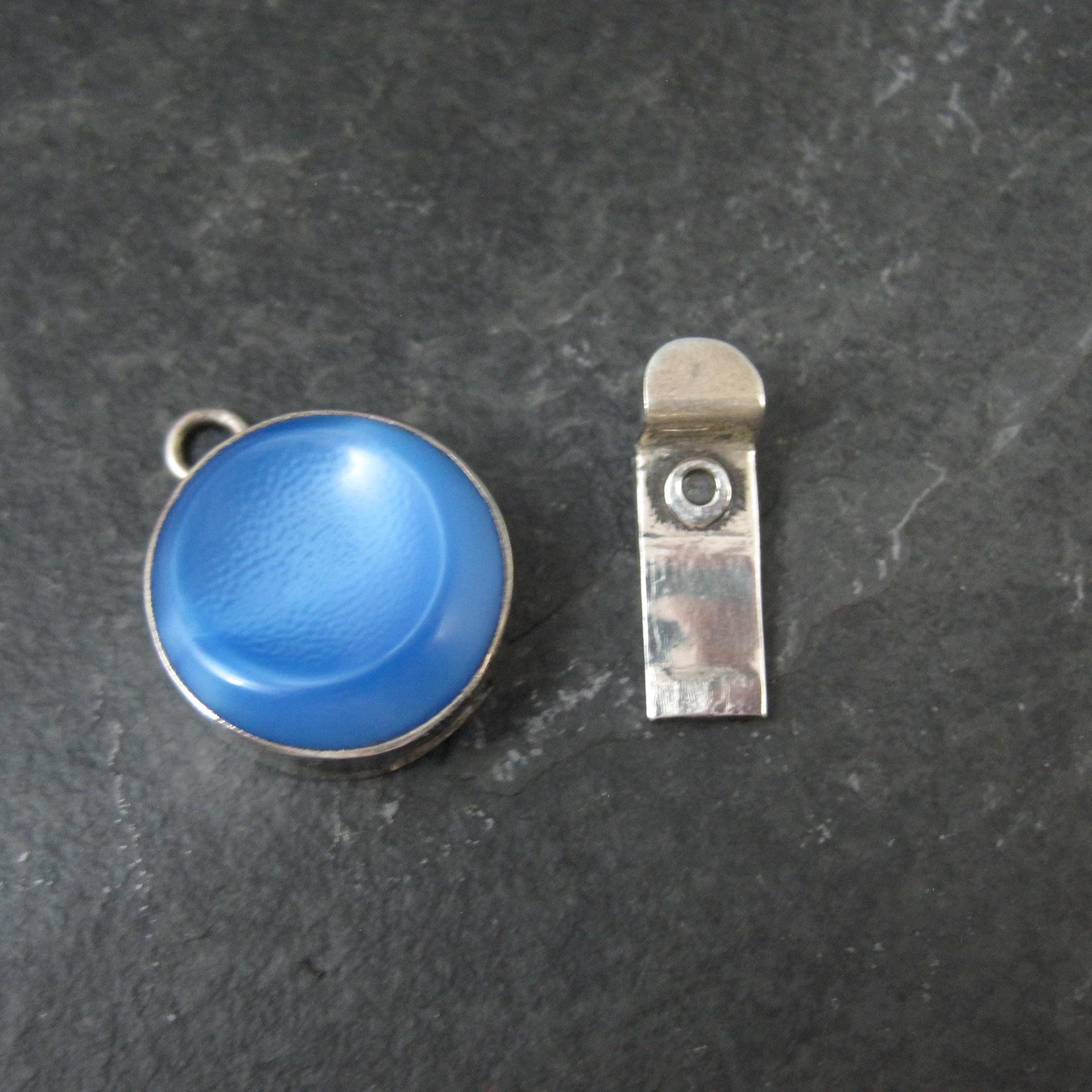 Vintage Sterling Silver Blue Art Glass Box Clasp
