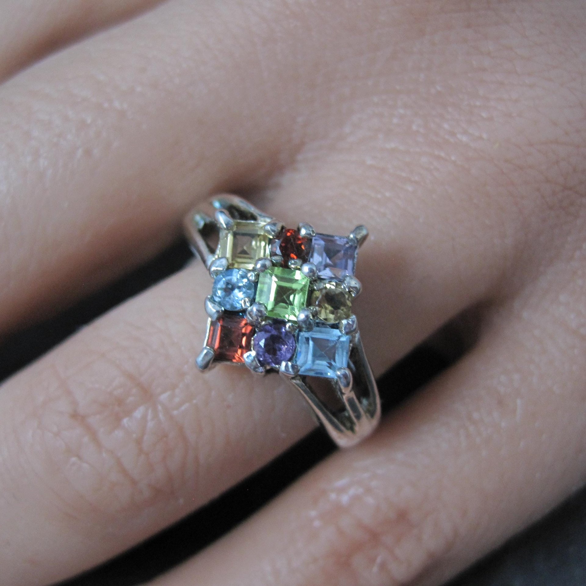 Sterling Silver Multi Gemstone Ring Size 8 New Old Stock Dee Berkley