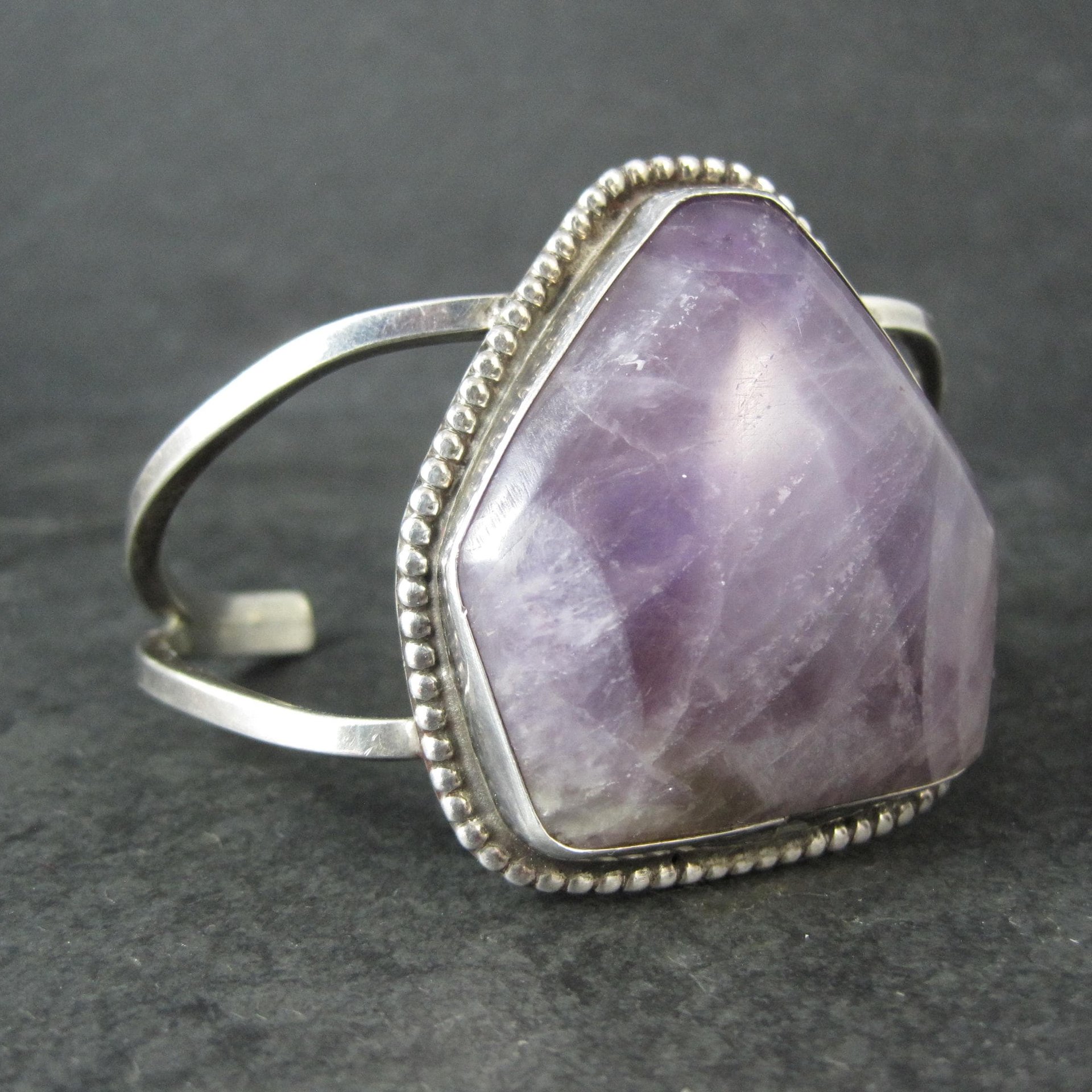 Large 925 Amethyst Cuff Bracelet 6.5" Estate Jewelry