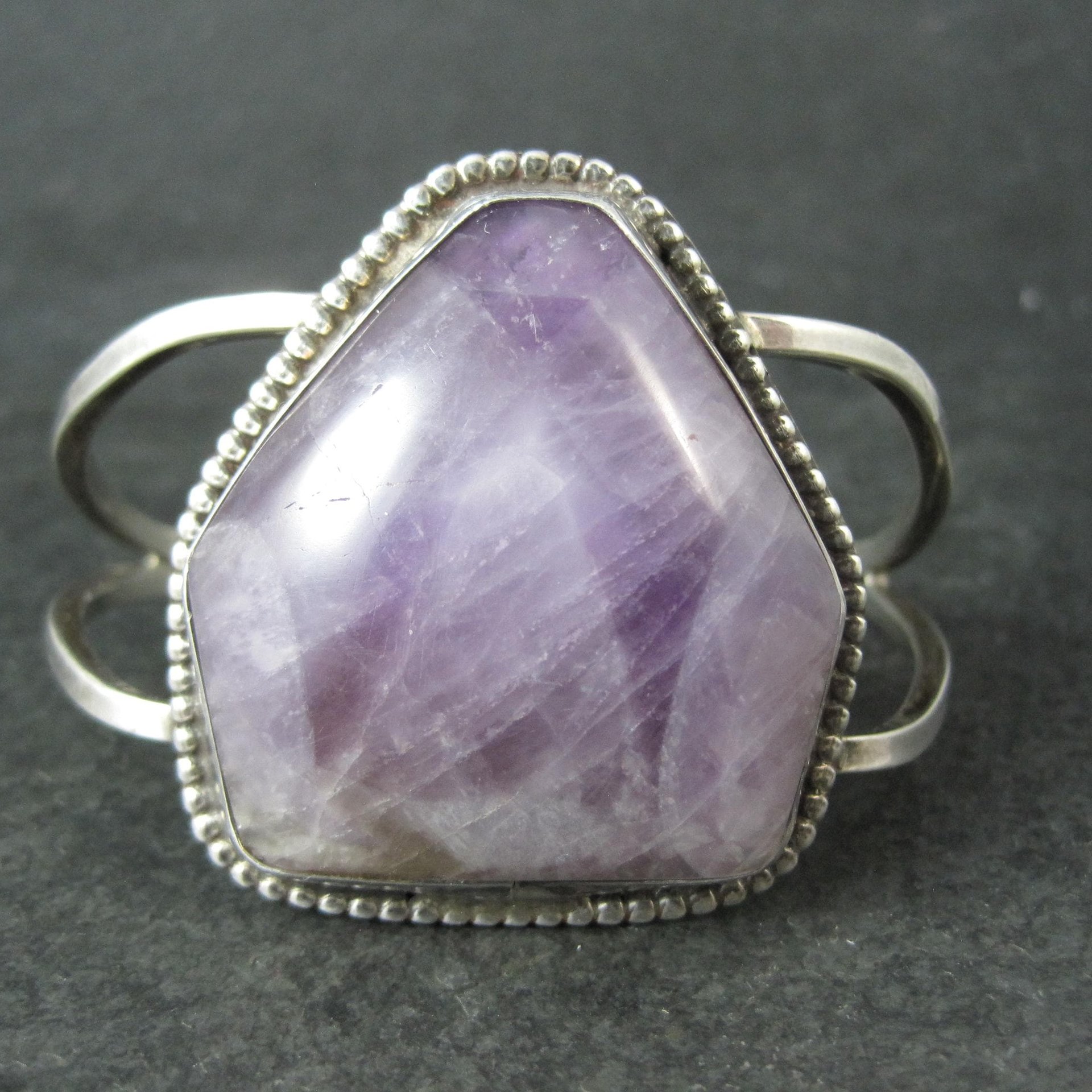 Large 925 Amethyst Cuff Bracelet 6.5" Estate Jewelry