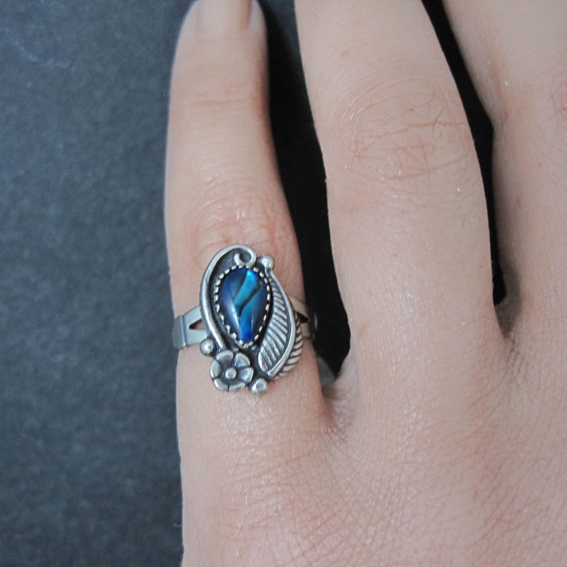 Southwestern Abalone Feather Ring Many Sizes Available NOS