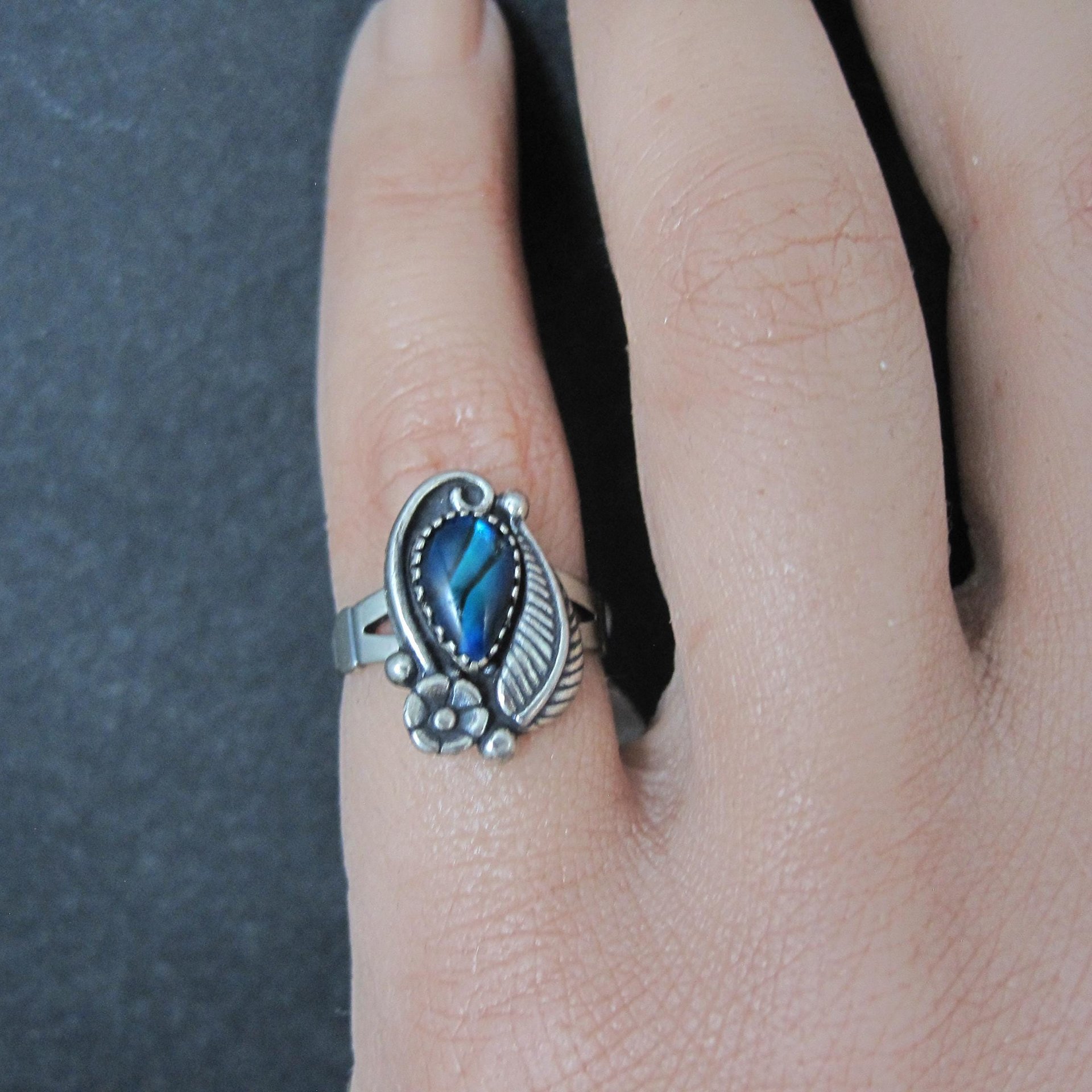 Southwestern Abalone Feather Ring Many Sizes Available NOS