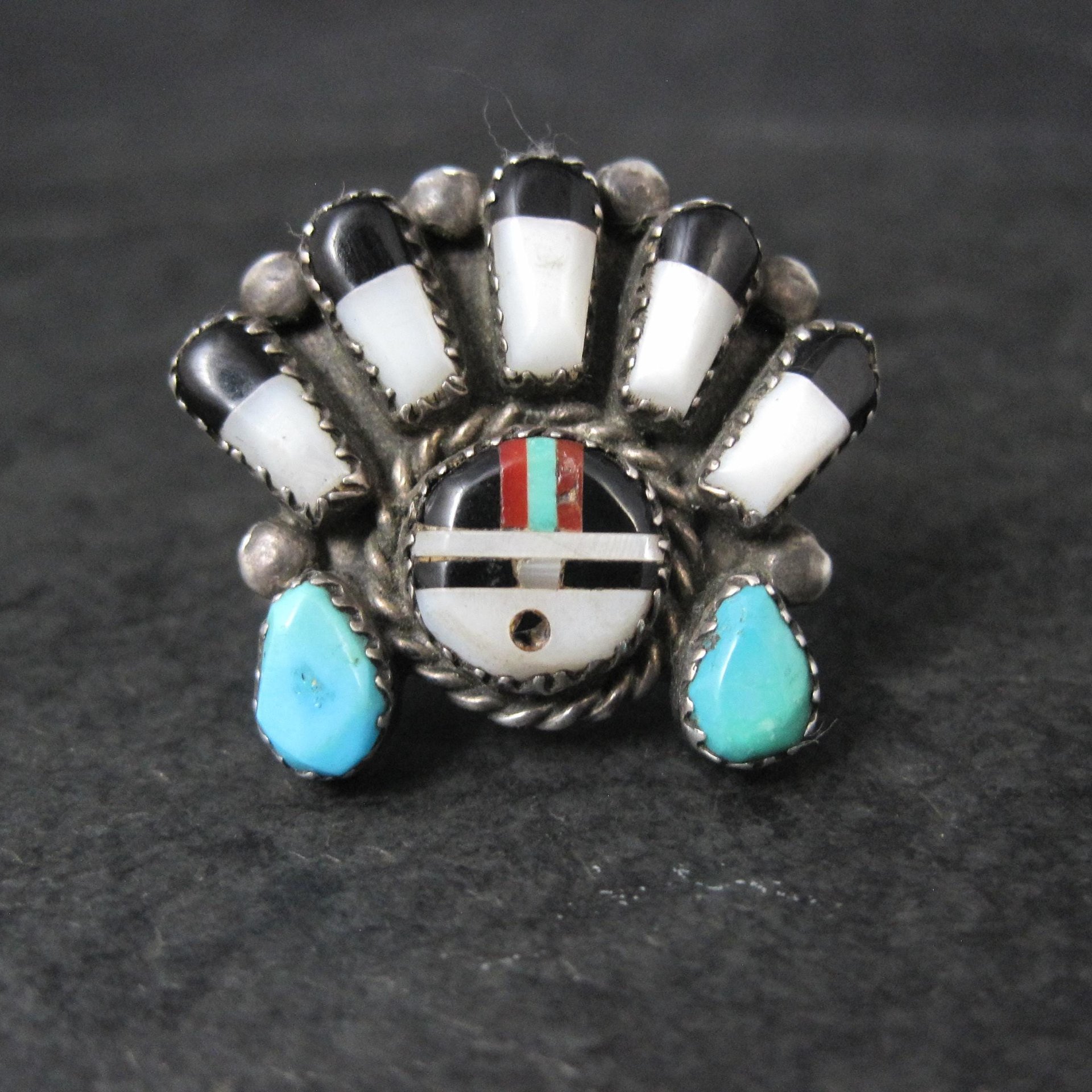 Vintage Southwestern Sterling Silver Inlaid Sunface Ring Size 10