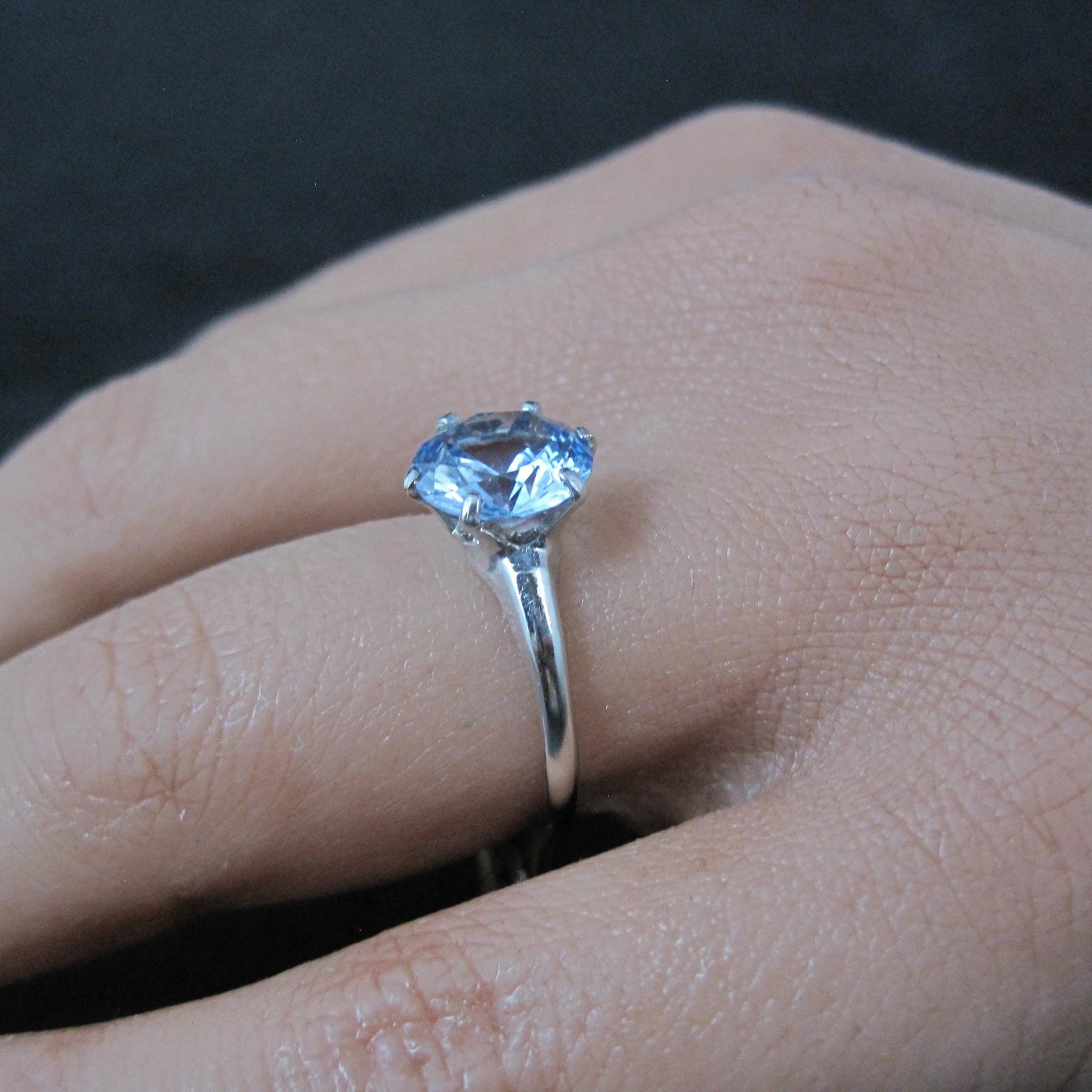 Vintage Sterling Light Blue Spinel Solitaire Ring New Old Stock Multiple Sizes