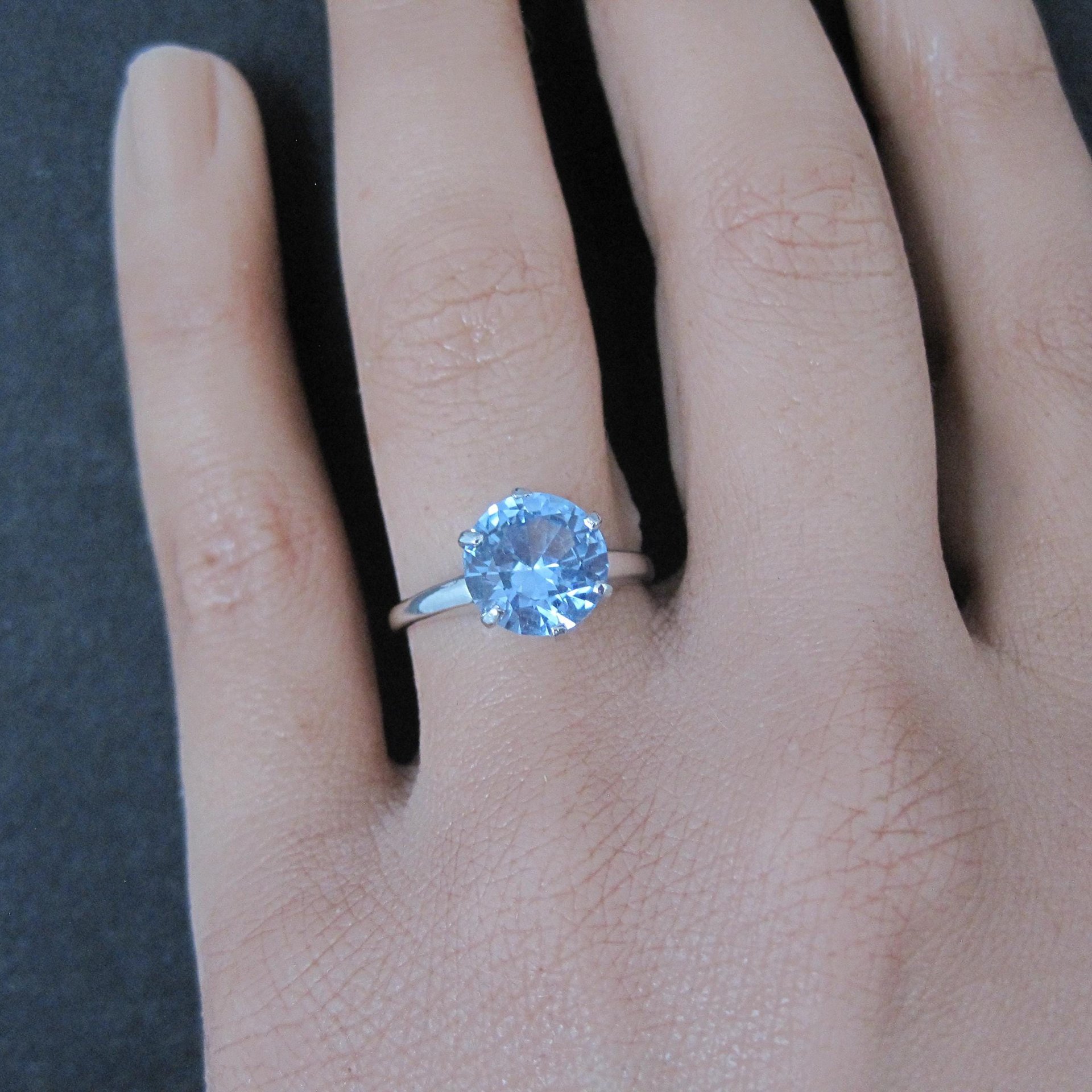 Vintage Sterling Light Blue Spinel Solitaire Ring New Old Stock Multiple Sizes