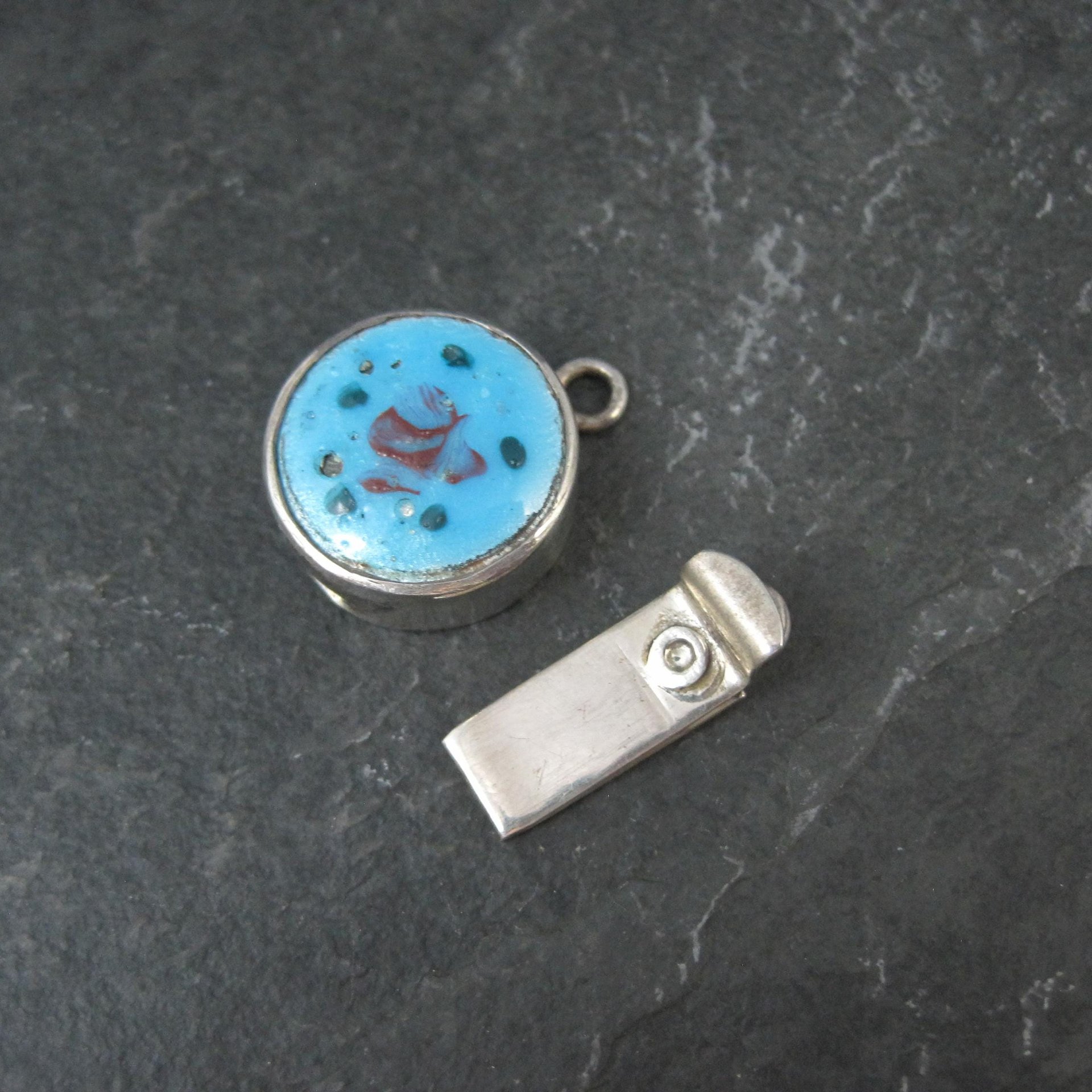 Sterling Silver Guilloche Enamel Rose Box Clasp