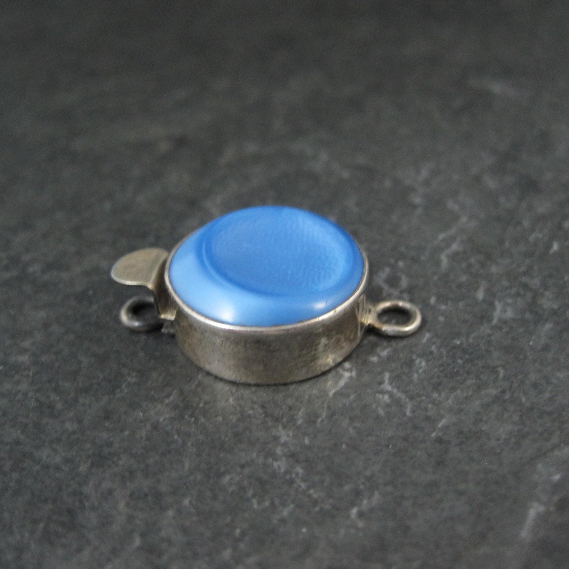 Vintage Sterling Silver Blue Art Glass Box Clasp