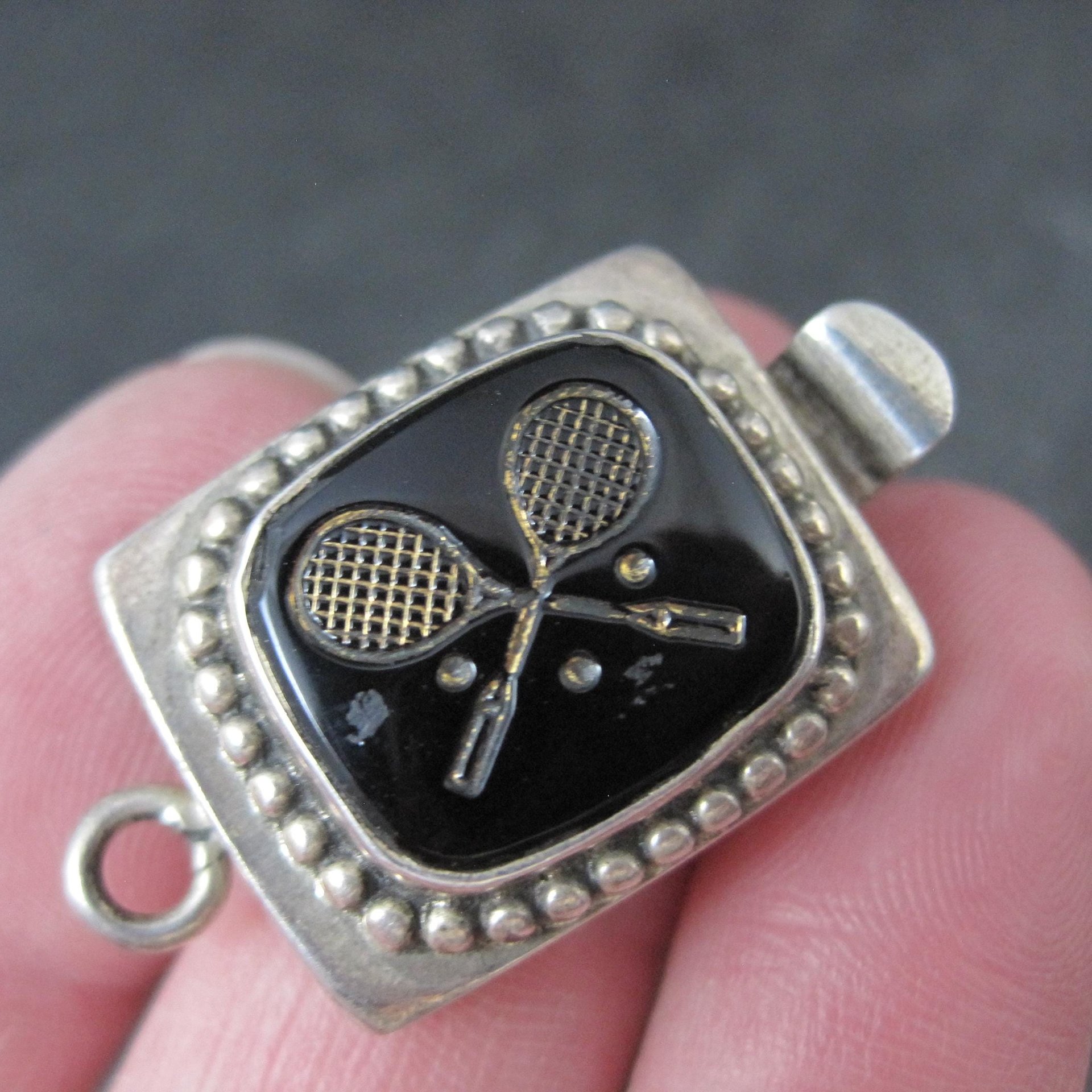 Sterling Silver Enamel Tennis Themed Box Clasp
