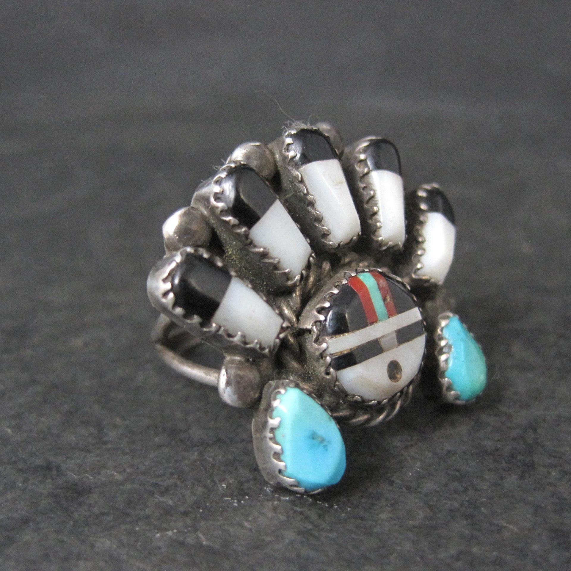 Vintage Southwestern Sterling Silver Inlaid Sunface Ring Size 10