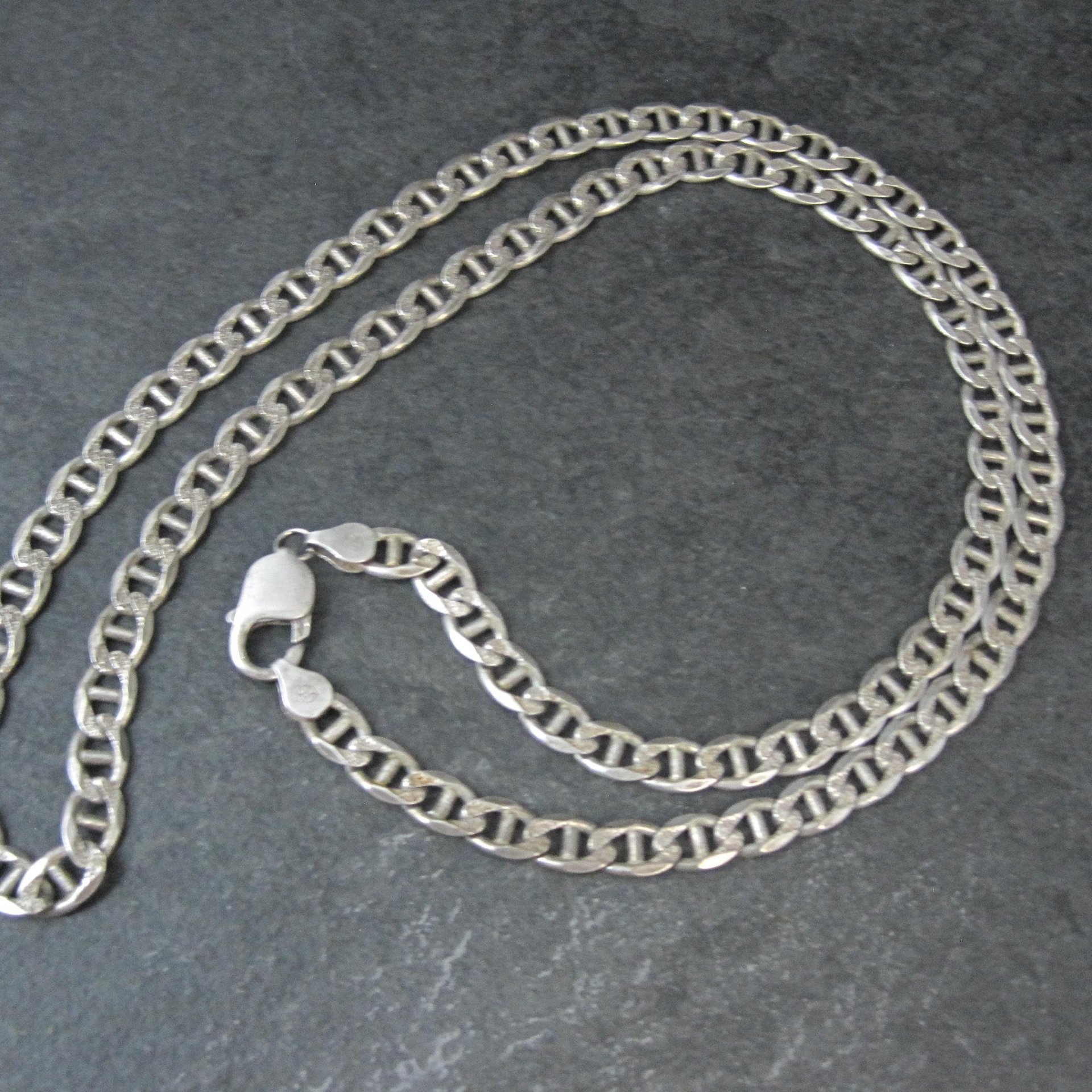 Heavy 7mm Italian Sterling Mariner Chain Necklace 31 Inches Estate Silver