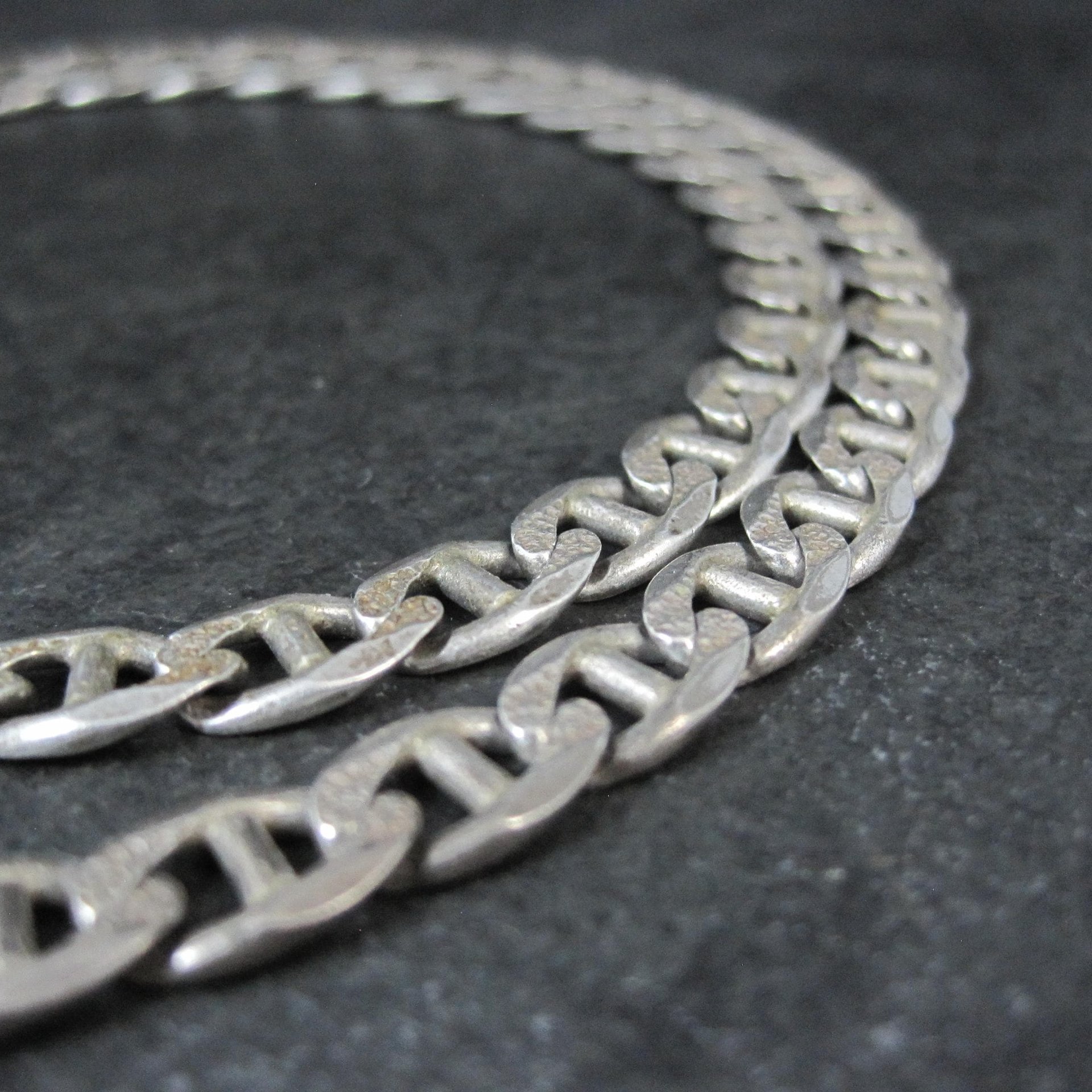 Heavy 7mm Italian Sterling Mariner Chain Necklace 31 Inches Estate Silver