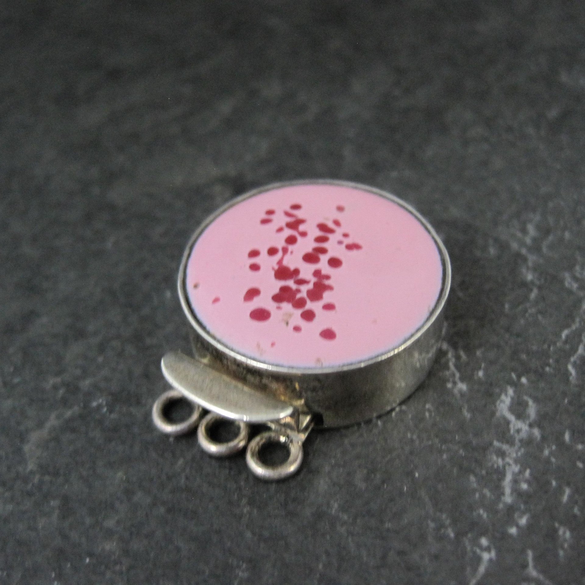 Vintage Sterling Silver Pink Art Glass 3 Strand Box Clasp