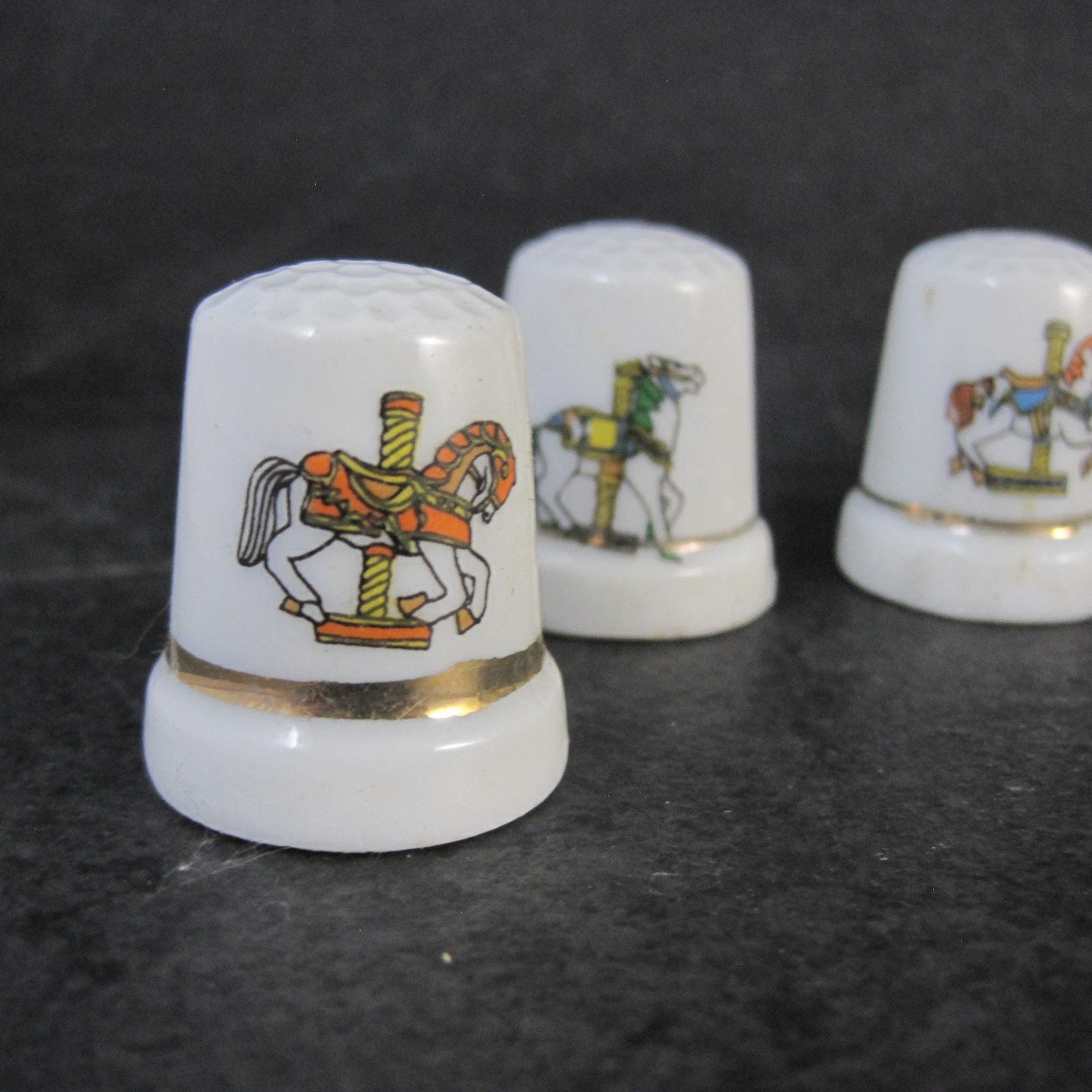 Set of 6 Carousel Horse Thimbles Vintage Porcelain