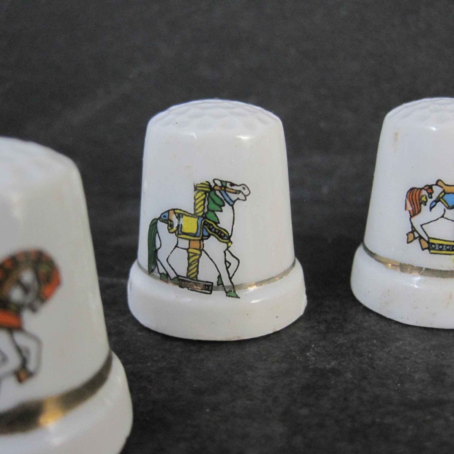 Set of 6 Carousel Horse Thimbles Vintage Porcelain