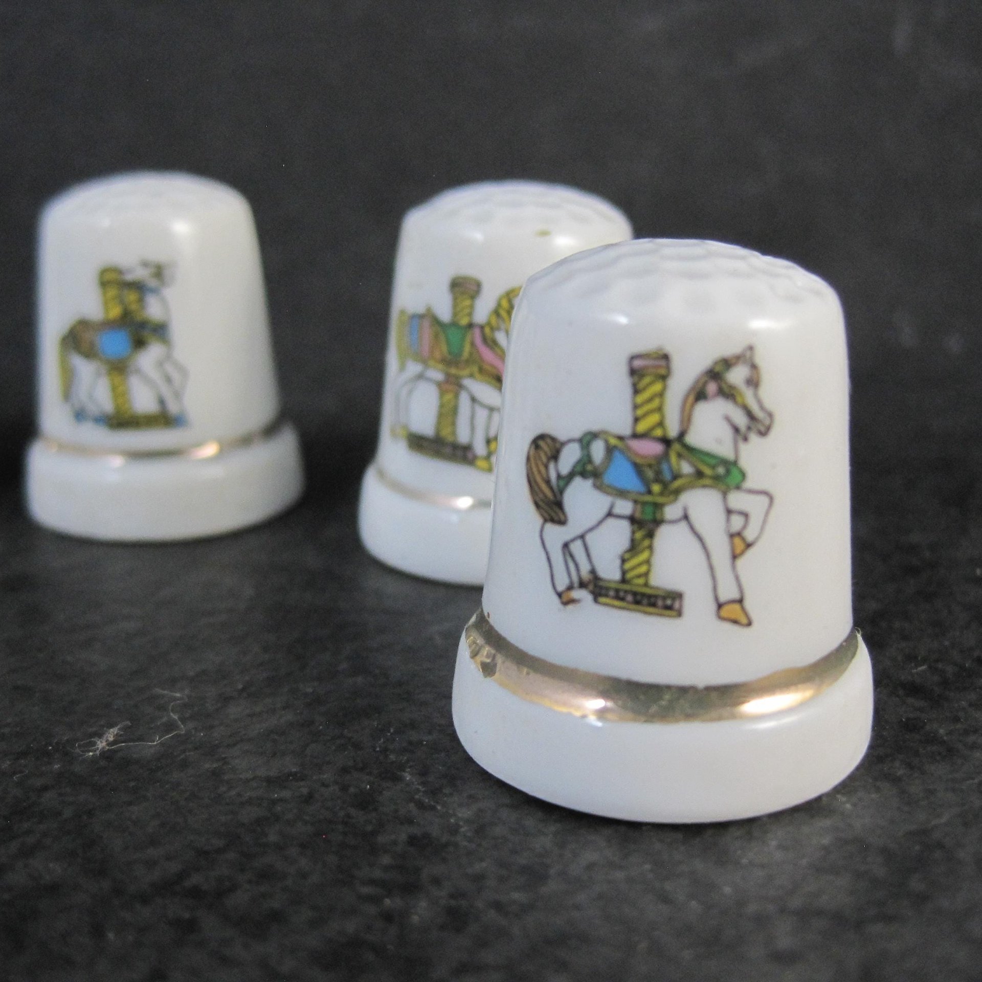 Set of 6 Carousel Horse Thimbles Vintage Porcelain