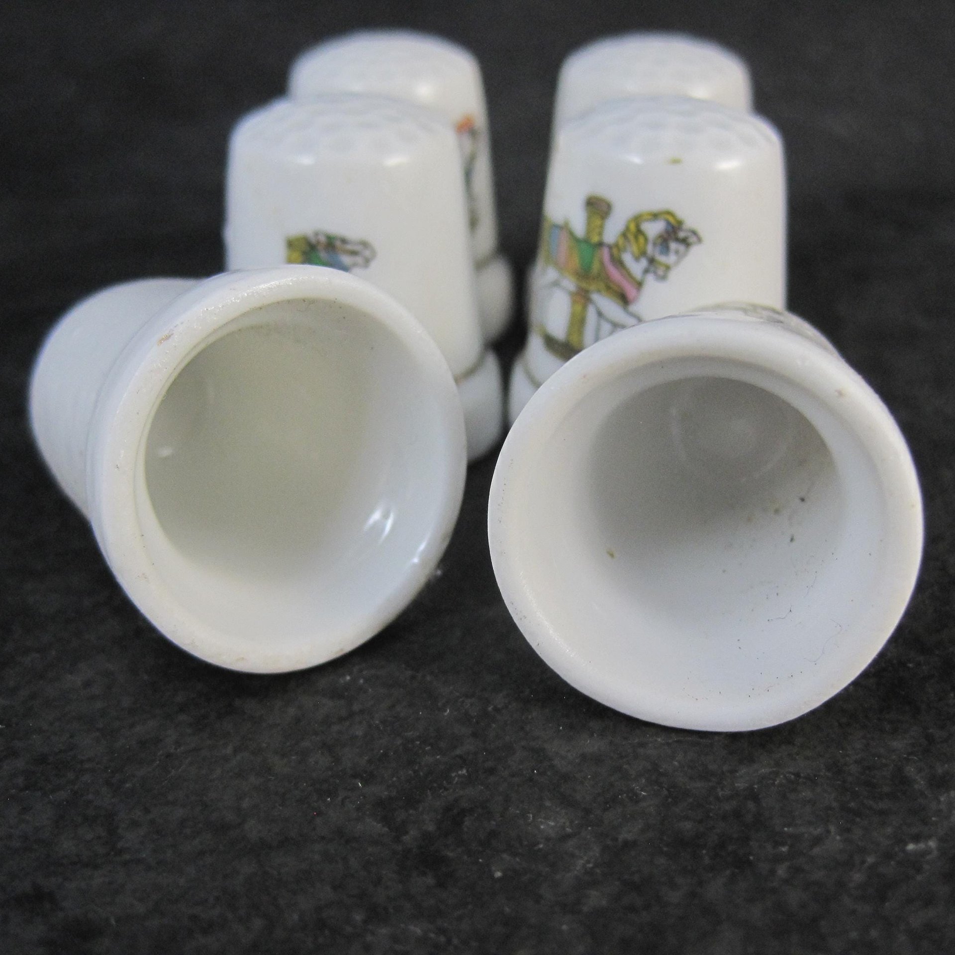 Set of 6 Carousel Horse Thimbles Vintage Porcelain