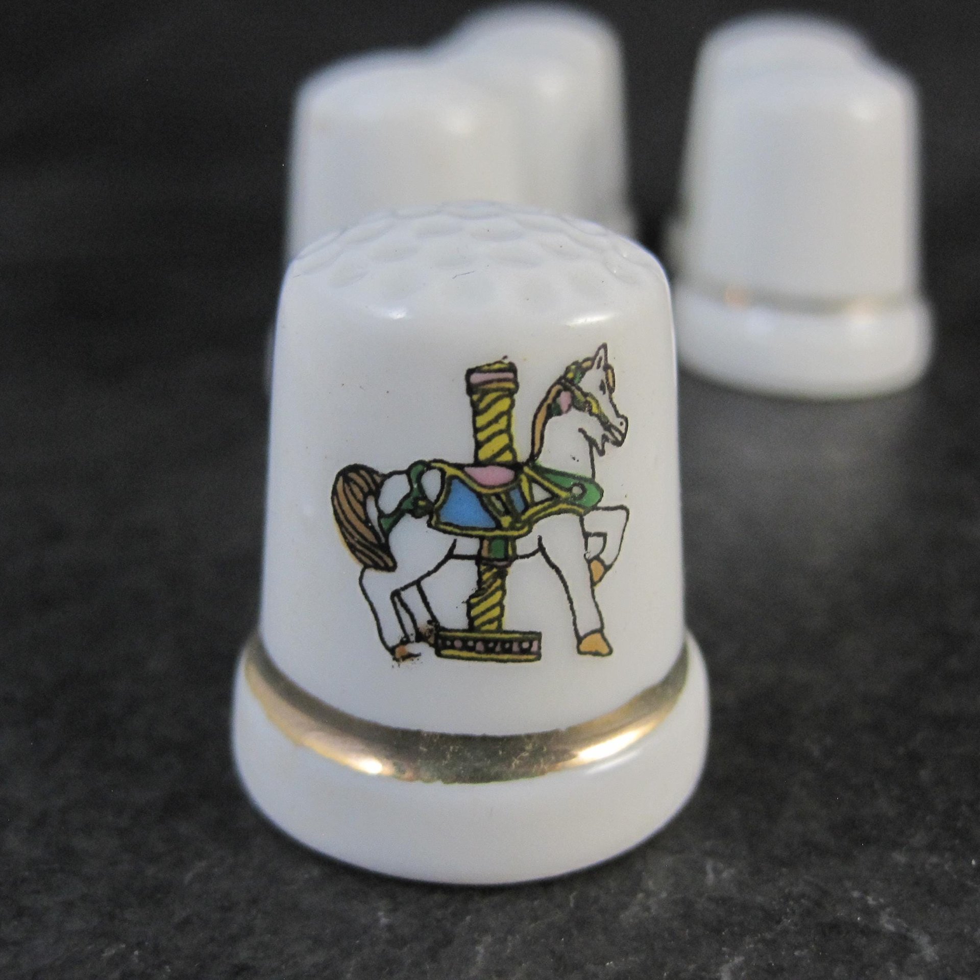 Set of 6 Carousel Horse Thimbles Vintage Porcelain