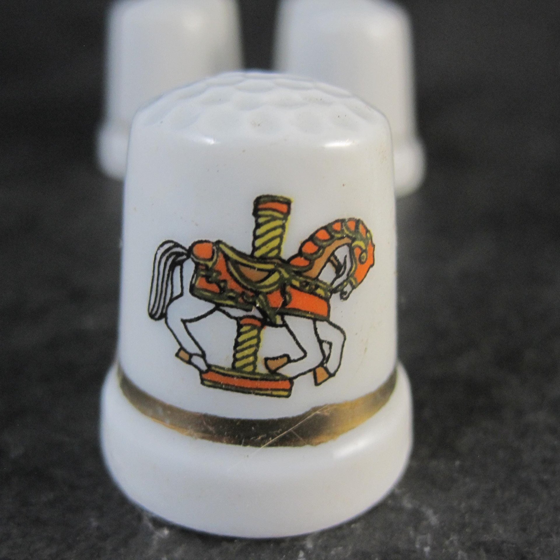 Set of 6 Carousel Horse Thimbles Vintage Porcelain