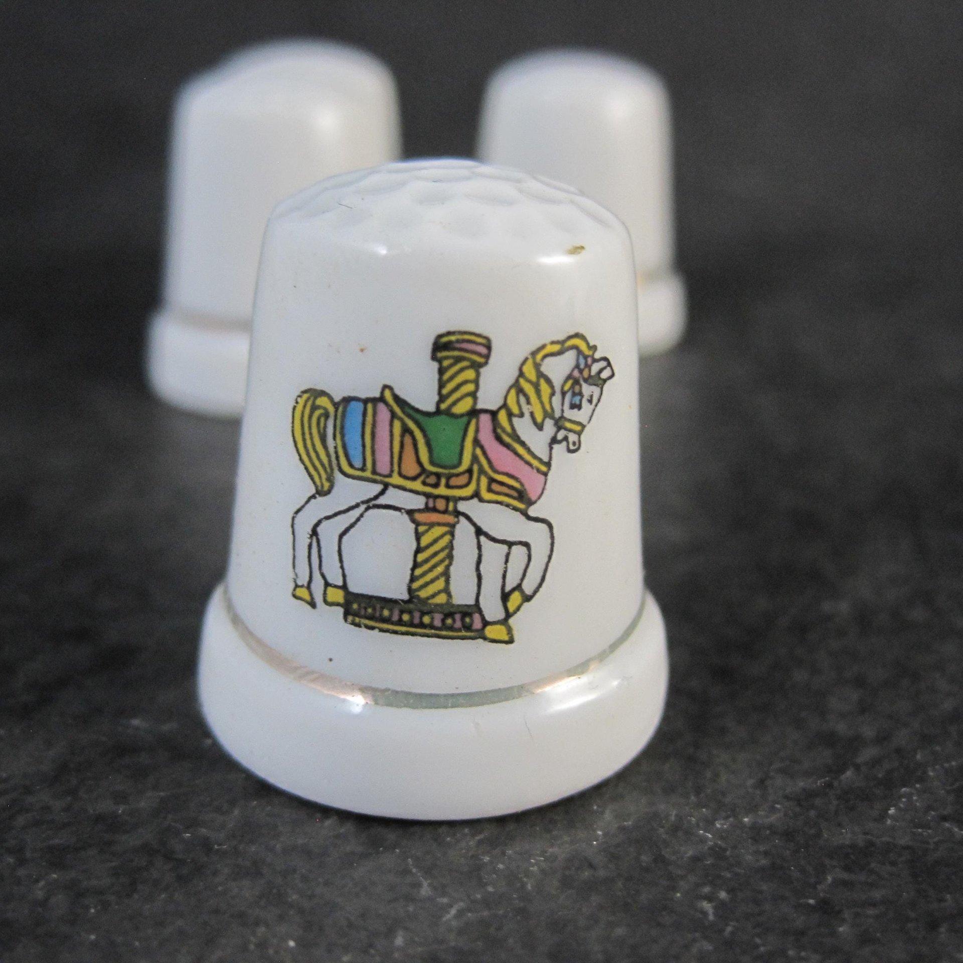 Set of 6 Carousel Horse Thimbles Vintage Porcelain
