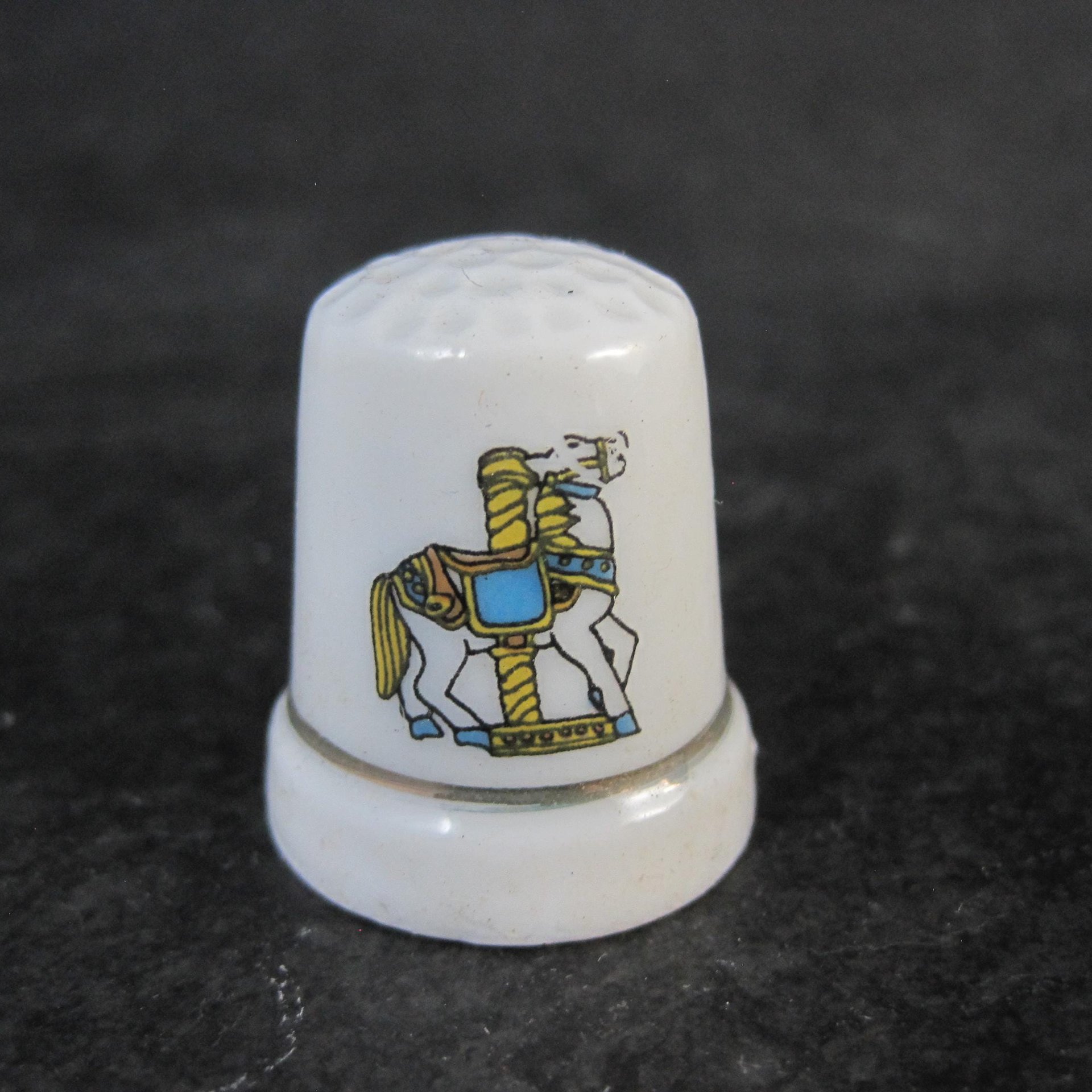 Set of 6 Carousel Horse Thimbles Vintage Porcelain