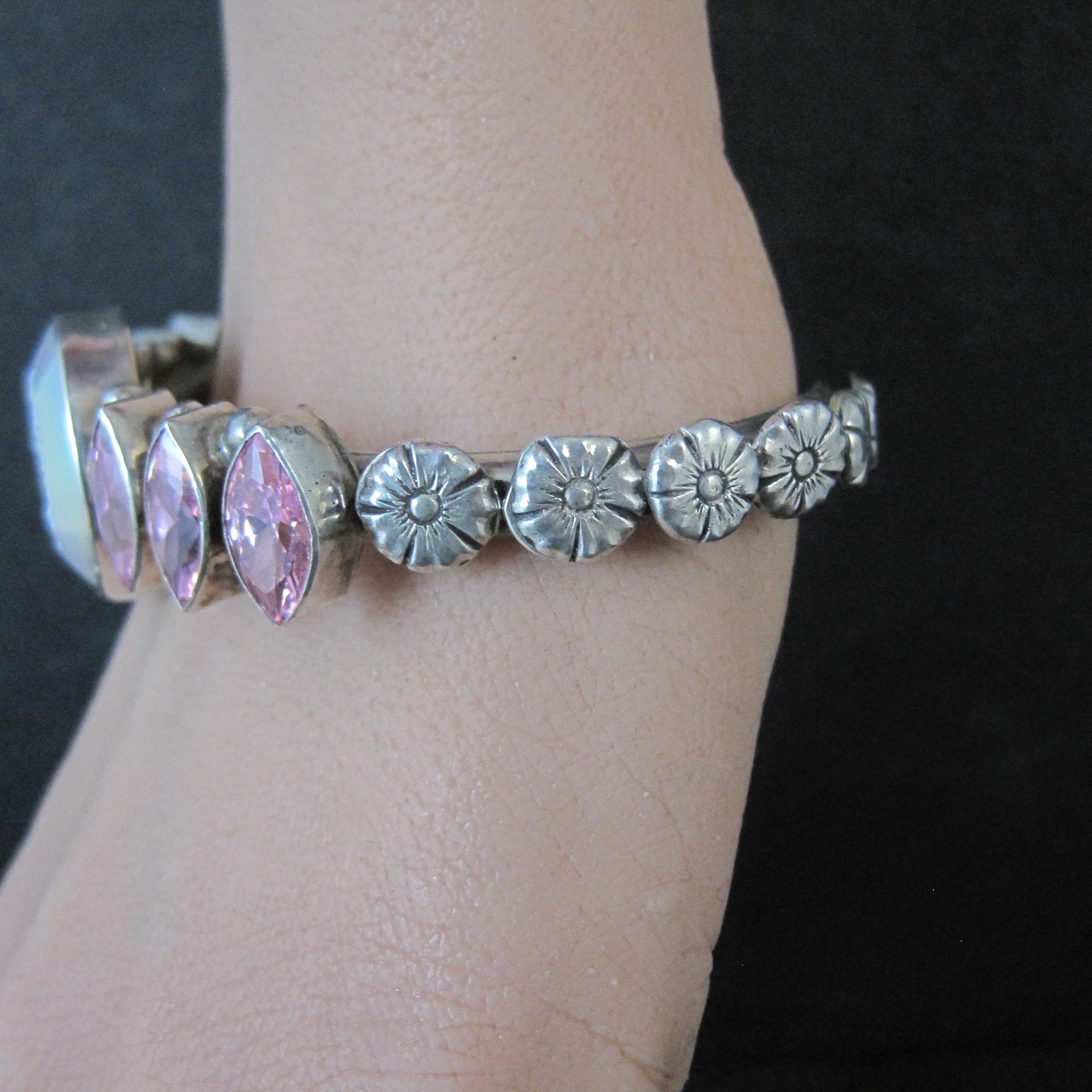 Contemporary Navajo Druzy Pink Tourmaline Cuff Bracelet Ronnie Willie 6.5"
