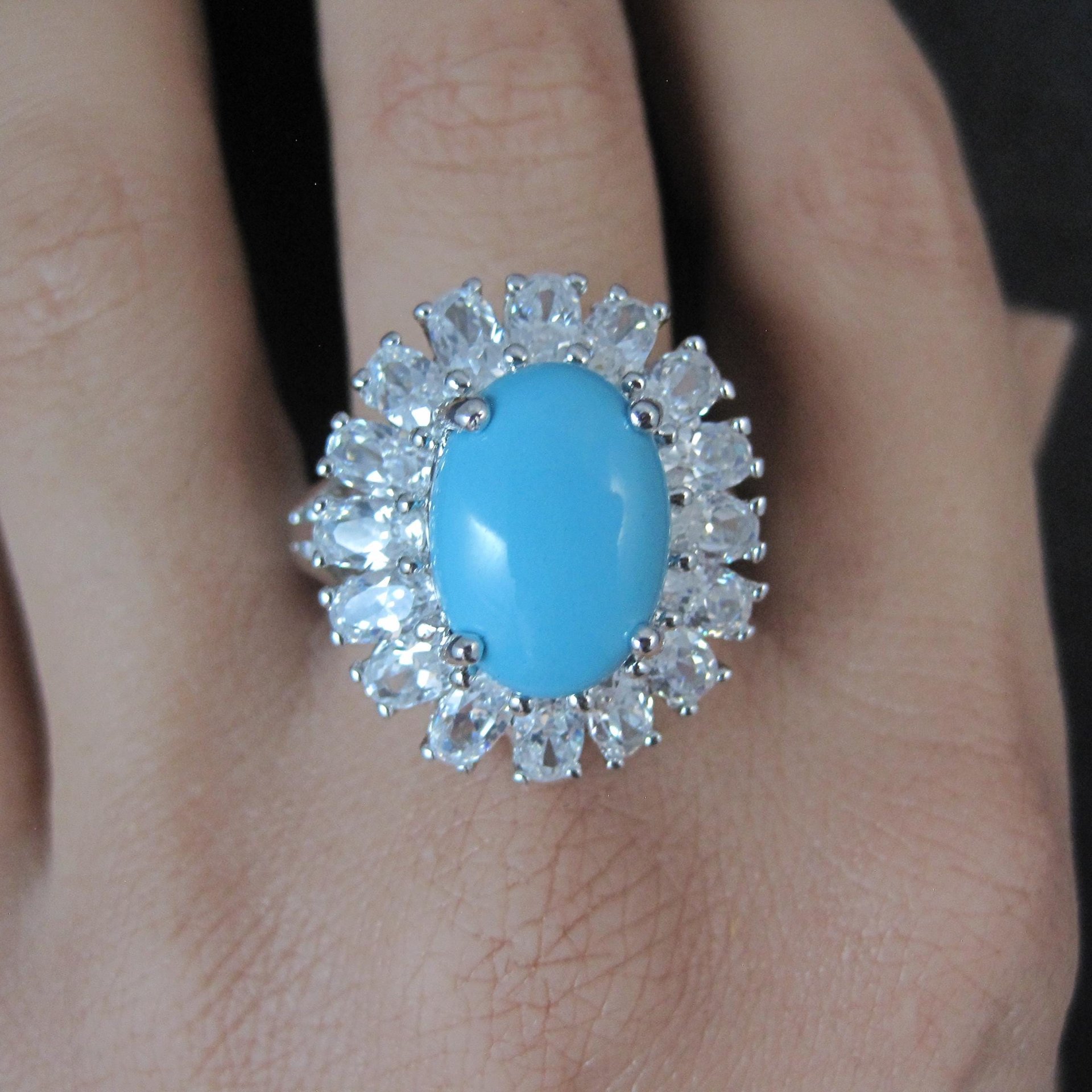 Uncas Sterling Silver Turquoise Cocktail Ring Size 10