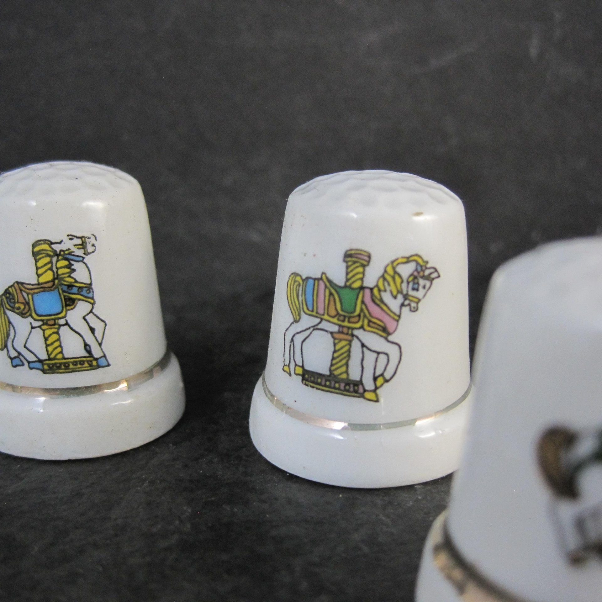 Set of 6 Carousel Horse Thimbles Vintage Porcelain