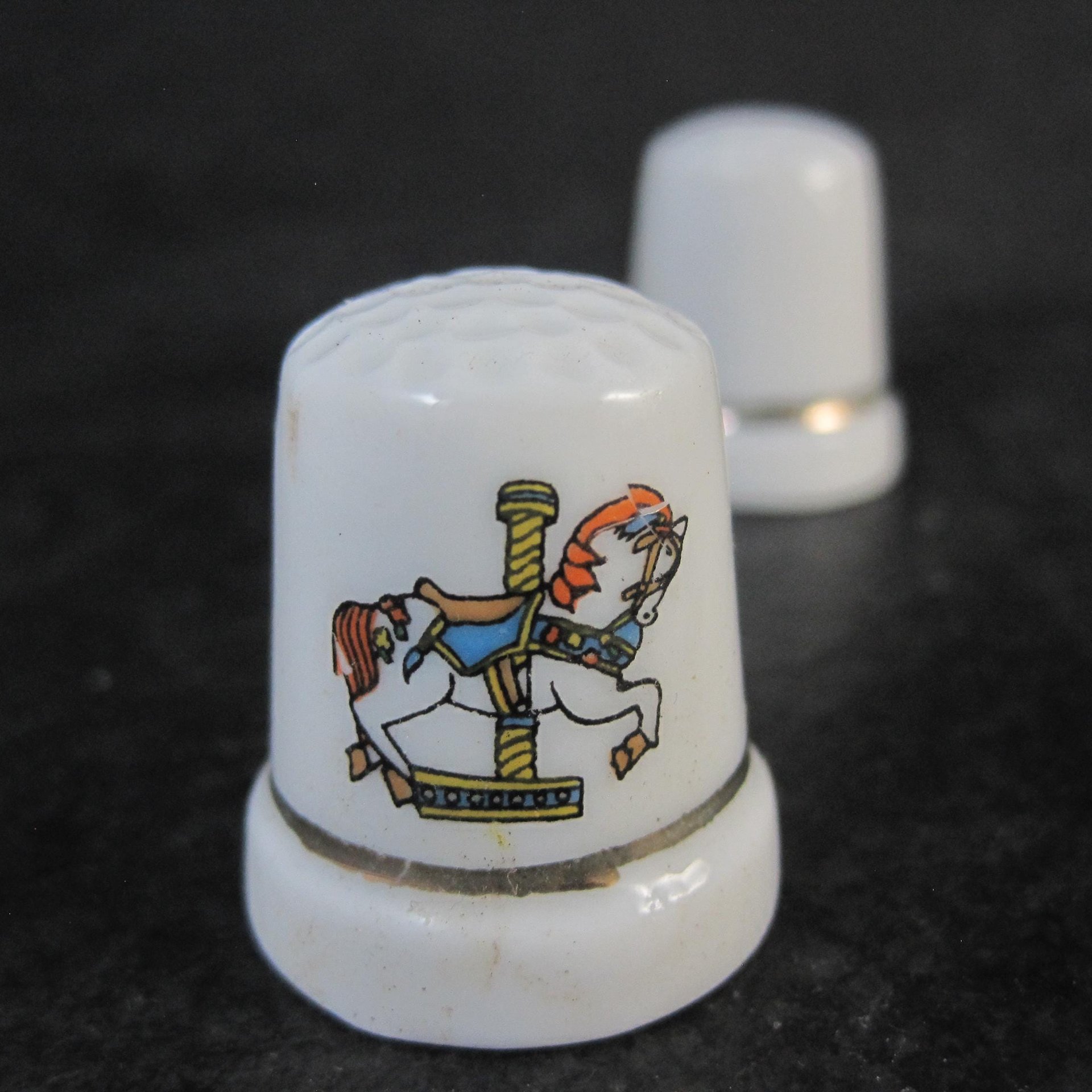 Set of 6 Carousel Horse Thimbles Vintage Porcelain