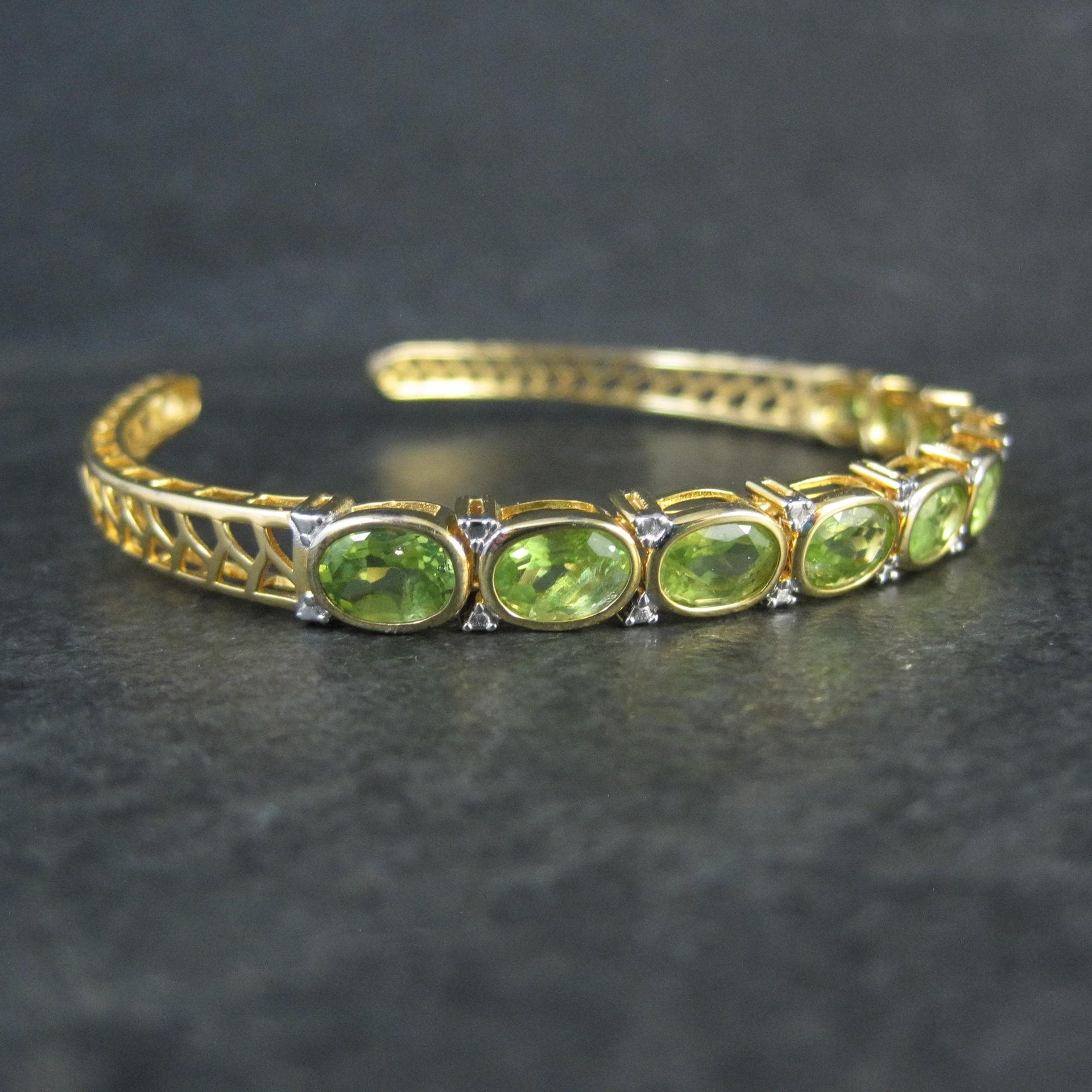Estate Vermeil Peridot Cuff Bracelet 7" Sterling Silver 14 Carats