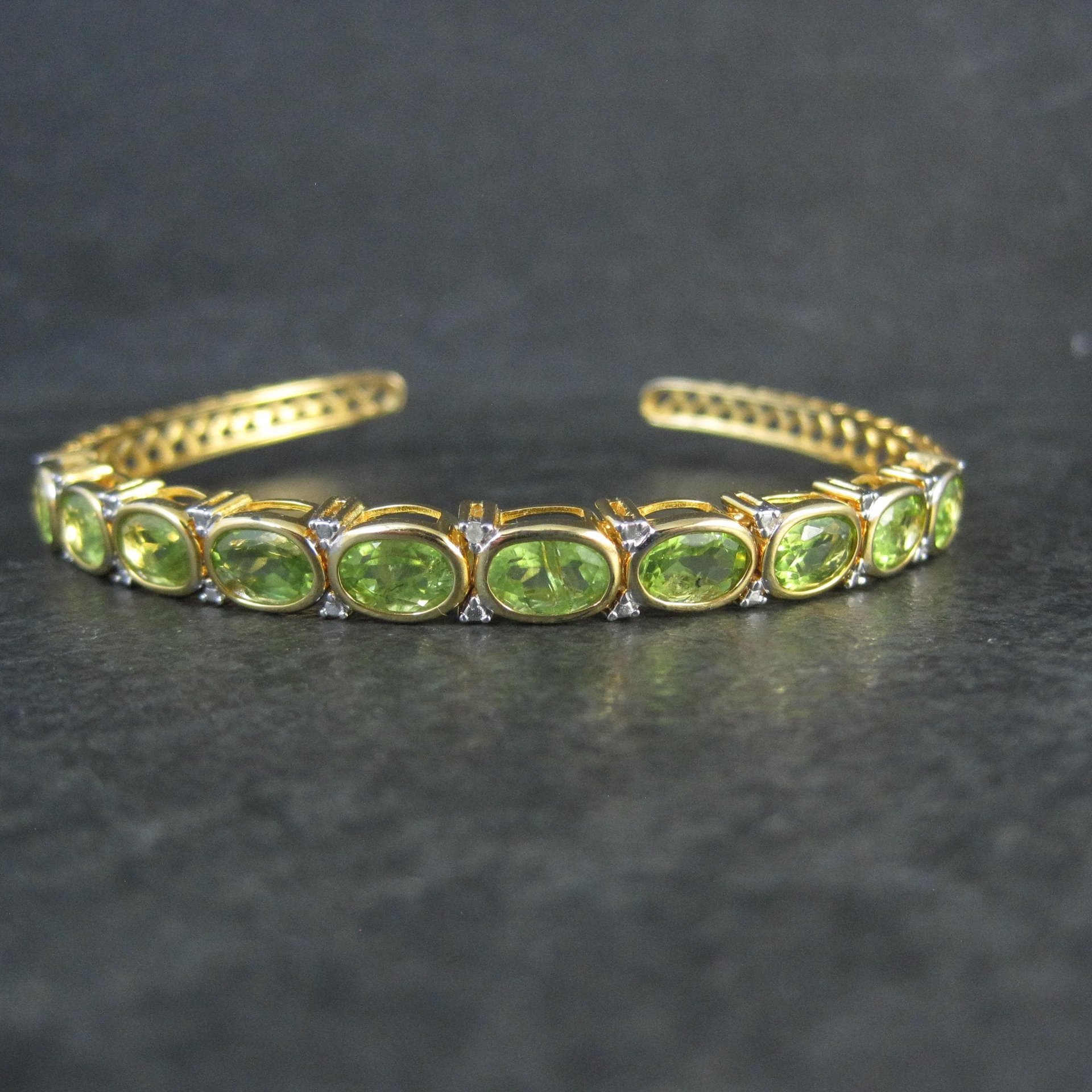 Estate Vermeil Peridot Cuff Bracelet 7" Sterling Silver 14 Carats