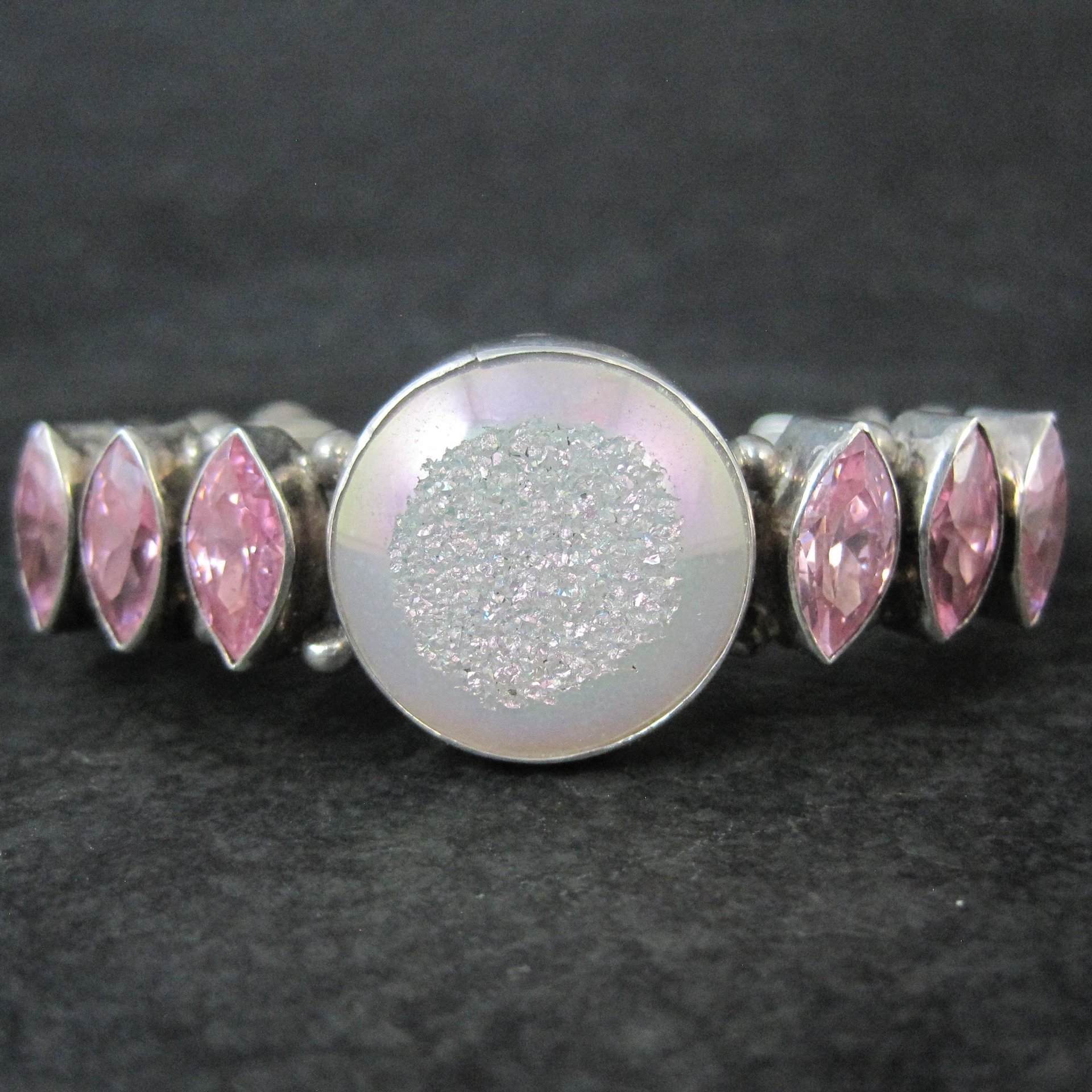 Contemporary Navajo Druzy Pink Tourmaline Cuff Bracelet Ronnie Willie 6.5"