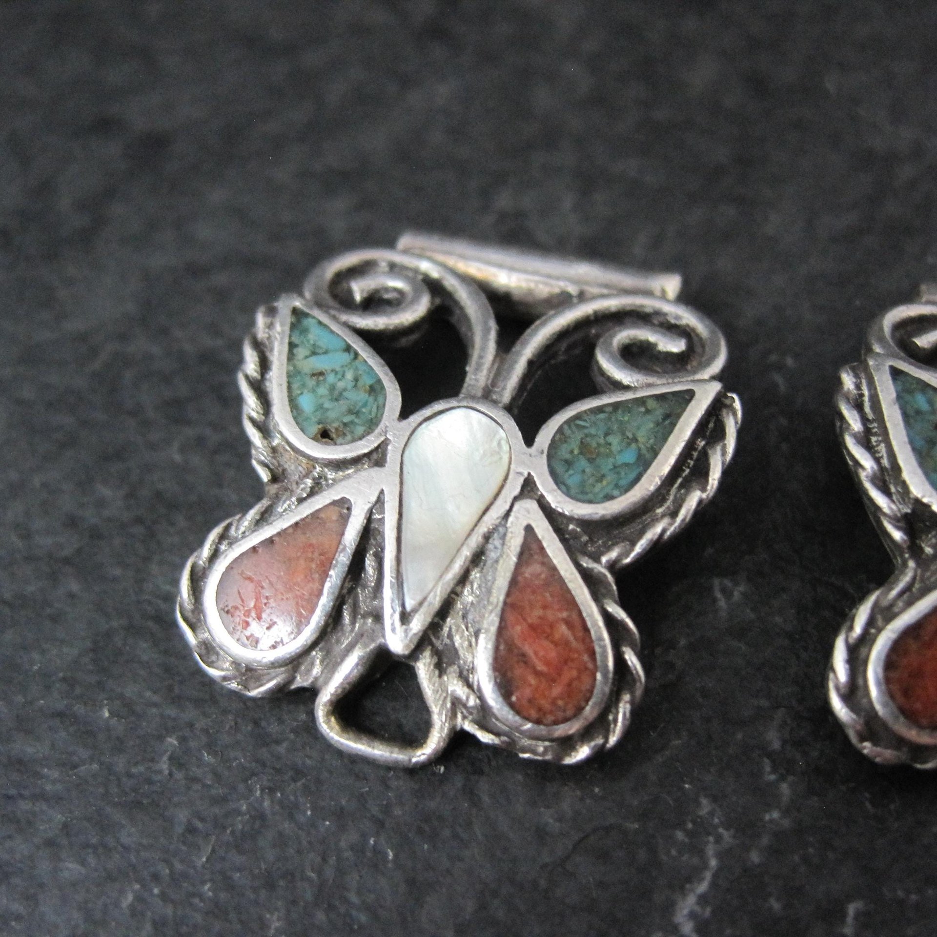 Vintage Inlaid Butterfly Watch Tips Sterling Silver Southwestern