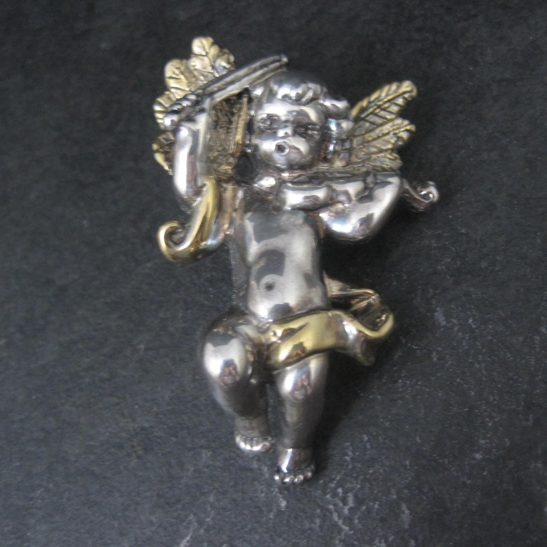 Vintage Bat-Ami Sterling Silver and Gold Vermeil Cherub Angel Pin Pendant