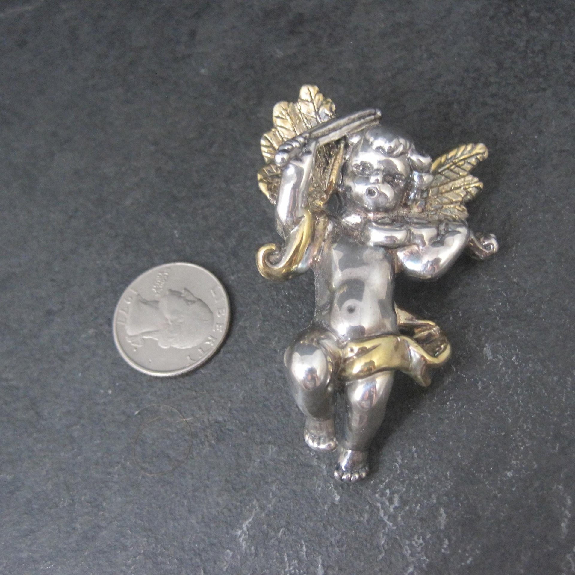 Vintage Bat-Ami Sterling Silver and Gold Vermeil Cherub Angel Pin Pendant