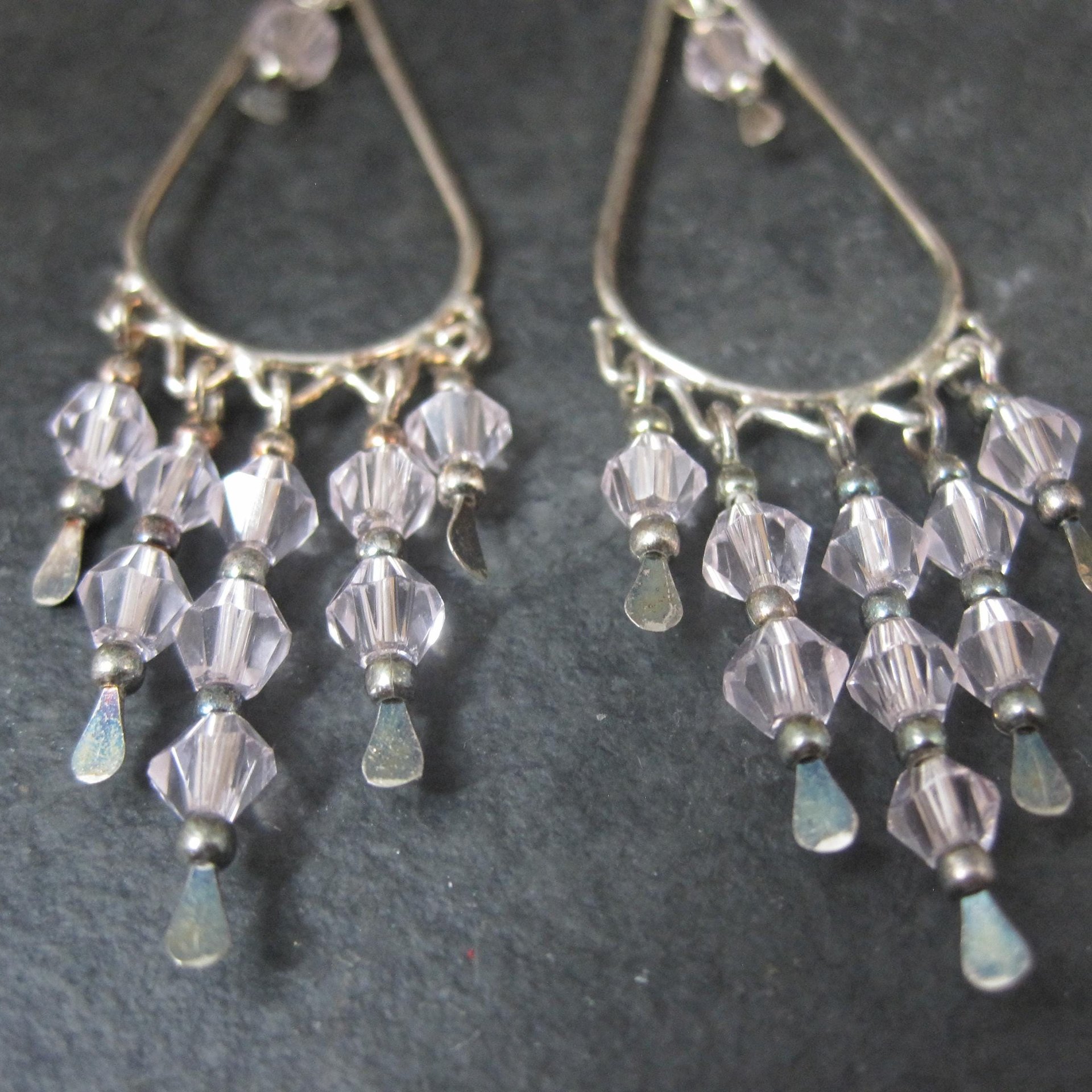 Long Vintage Sterling Pink Crystal Earrings