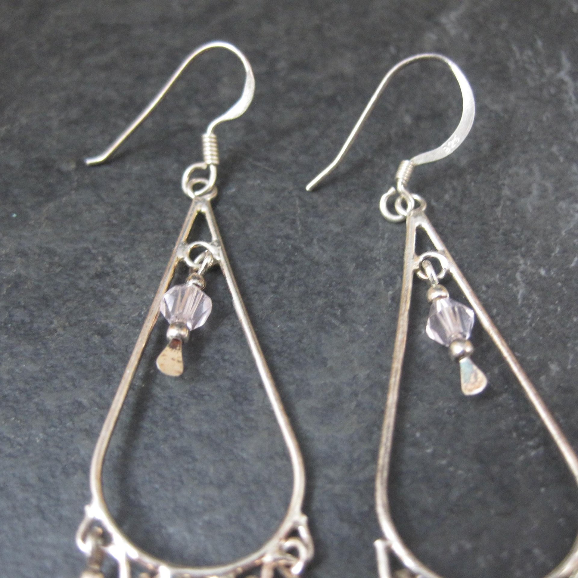 Long Vintage Sterling Pink Crystal Earrings