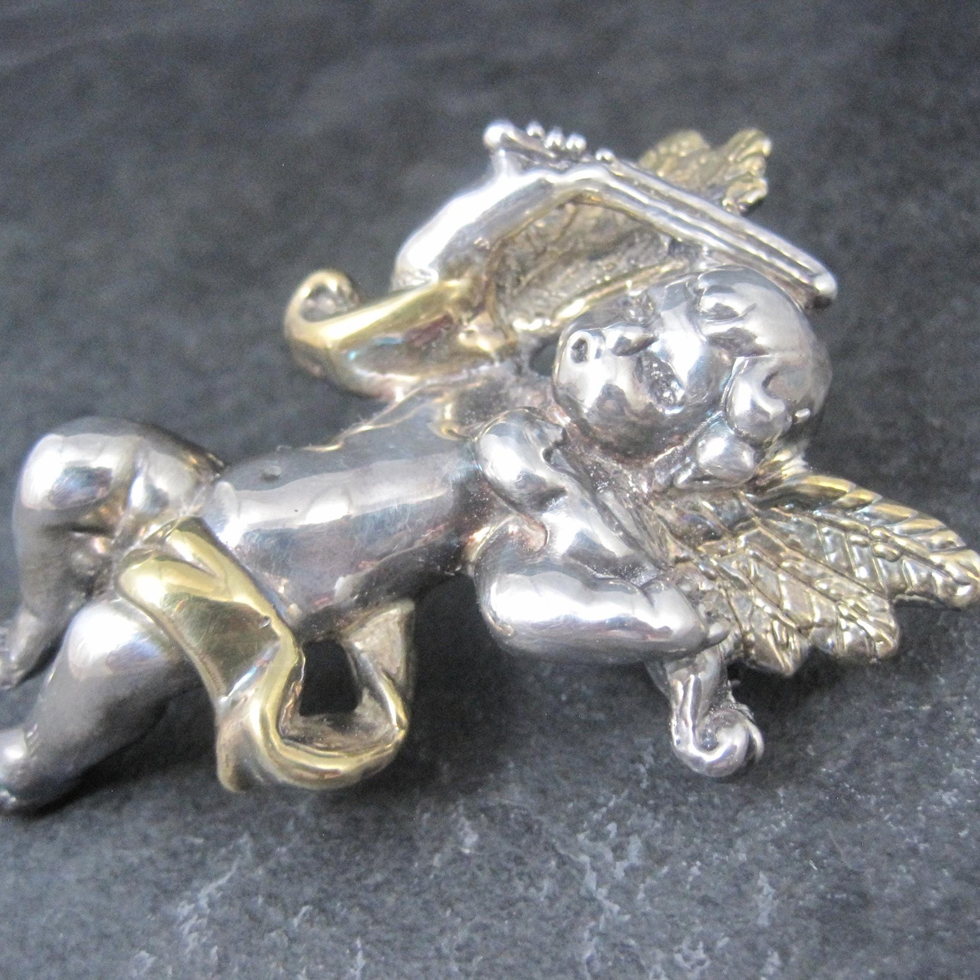 Vintage Bat-Ami Sterling Silver and Gold Vermeil Cherub Angel Pin Pendant