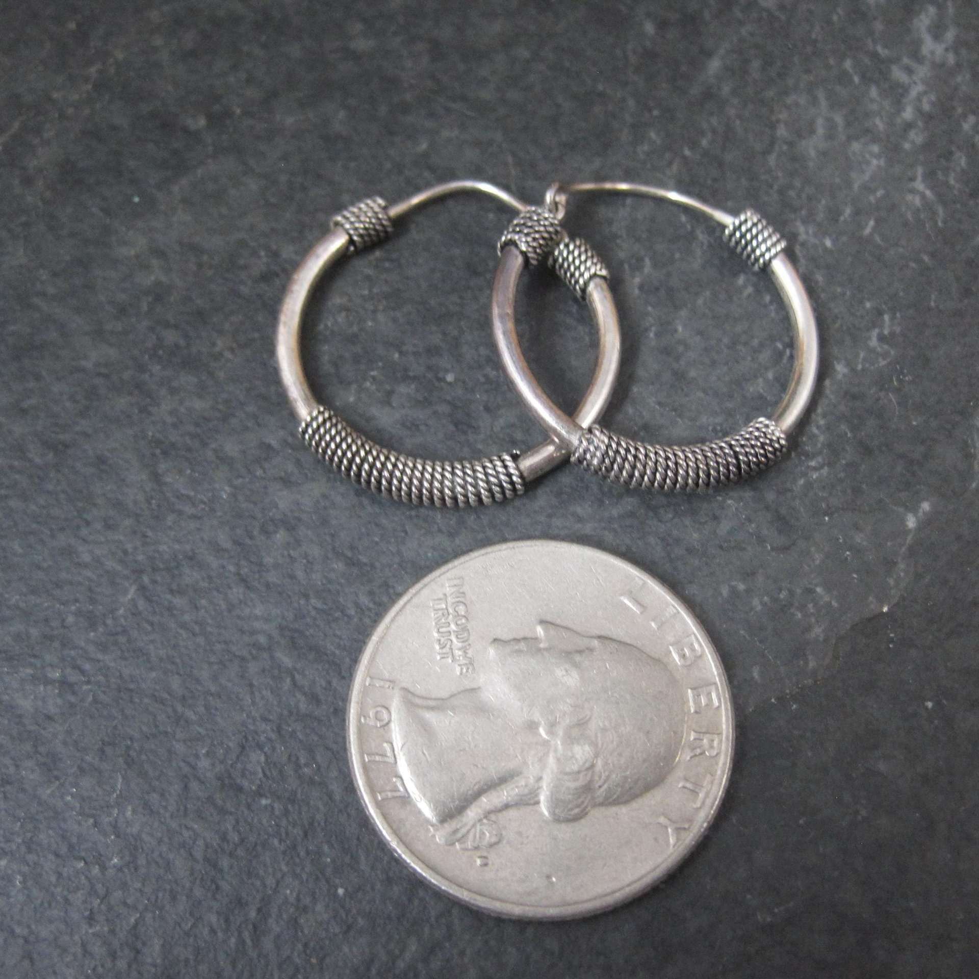 Y2K Bali Sterling Silver Hoop Earrings 1"